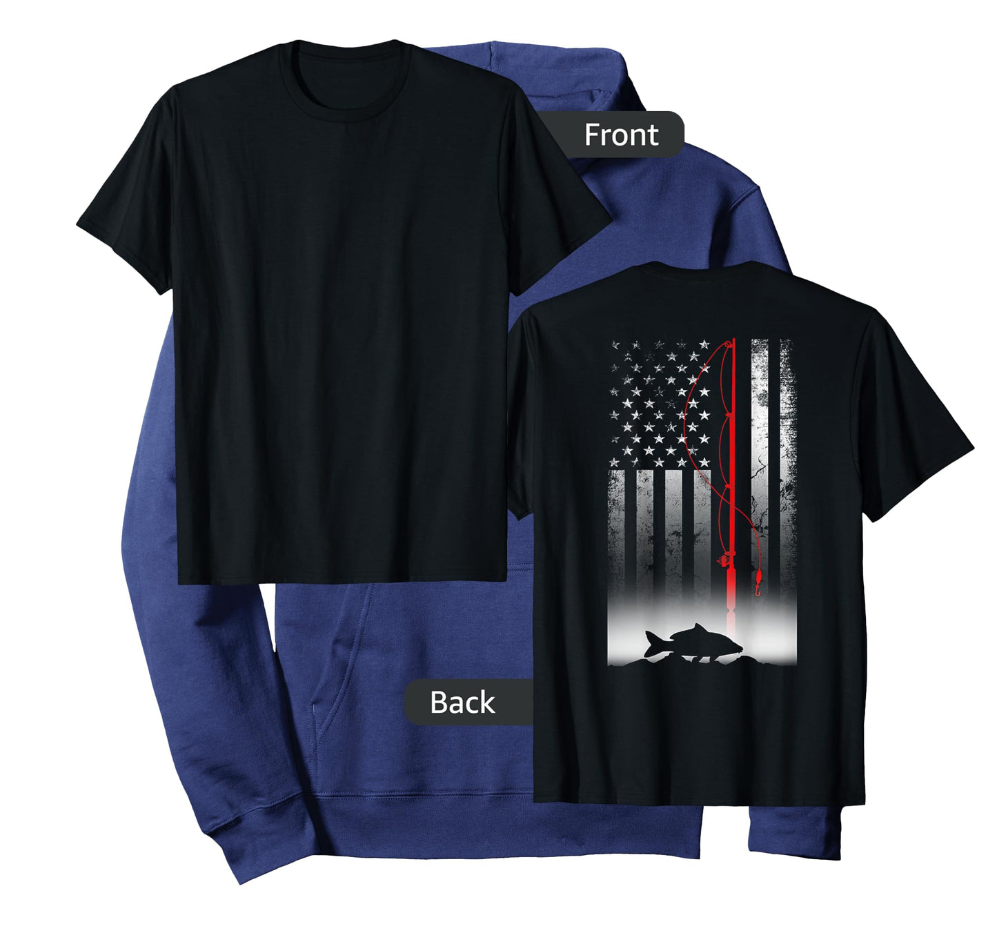 Fishing Pole American Flag Gift for Patriotic Fisherman T-Shirt Small
