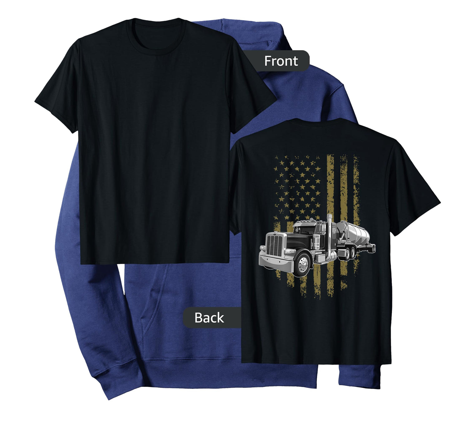 On Back- Big Rig Semi Trailer Truck Driver USA American Flag T-Shirt