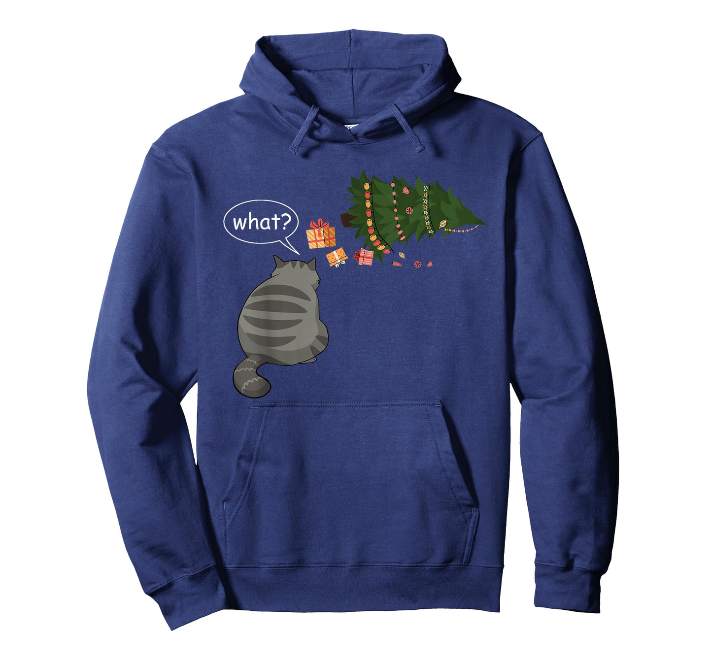 Funny Gray Cat Tee Pushing Christmas Tree Over Cat What? T-Shirt