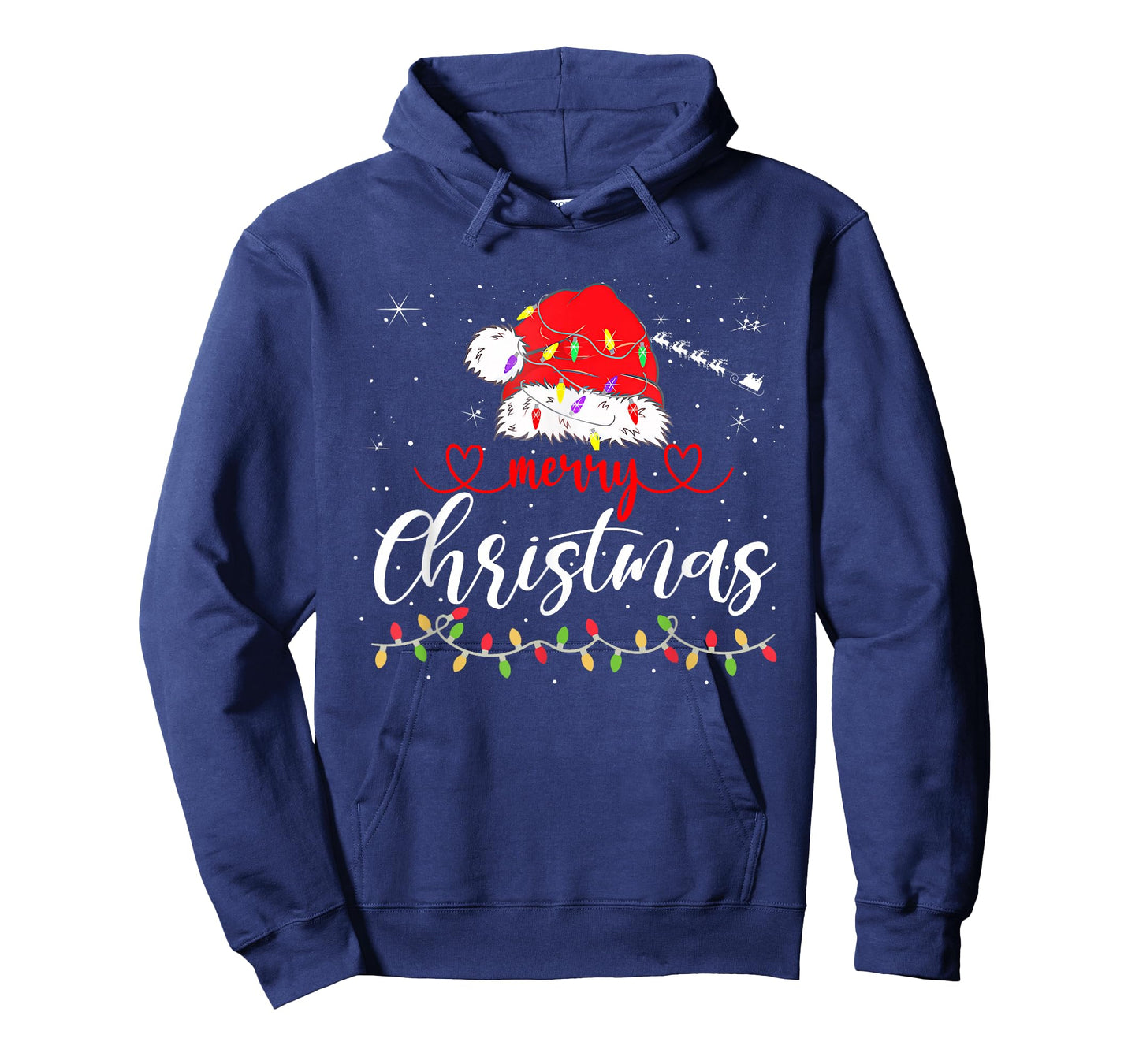 Merry Christmas Lights Red Santa Hat Xmas Family Men Wome T-Shirt