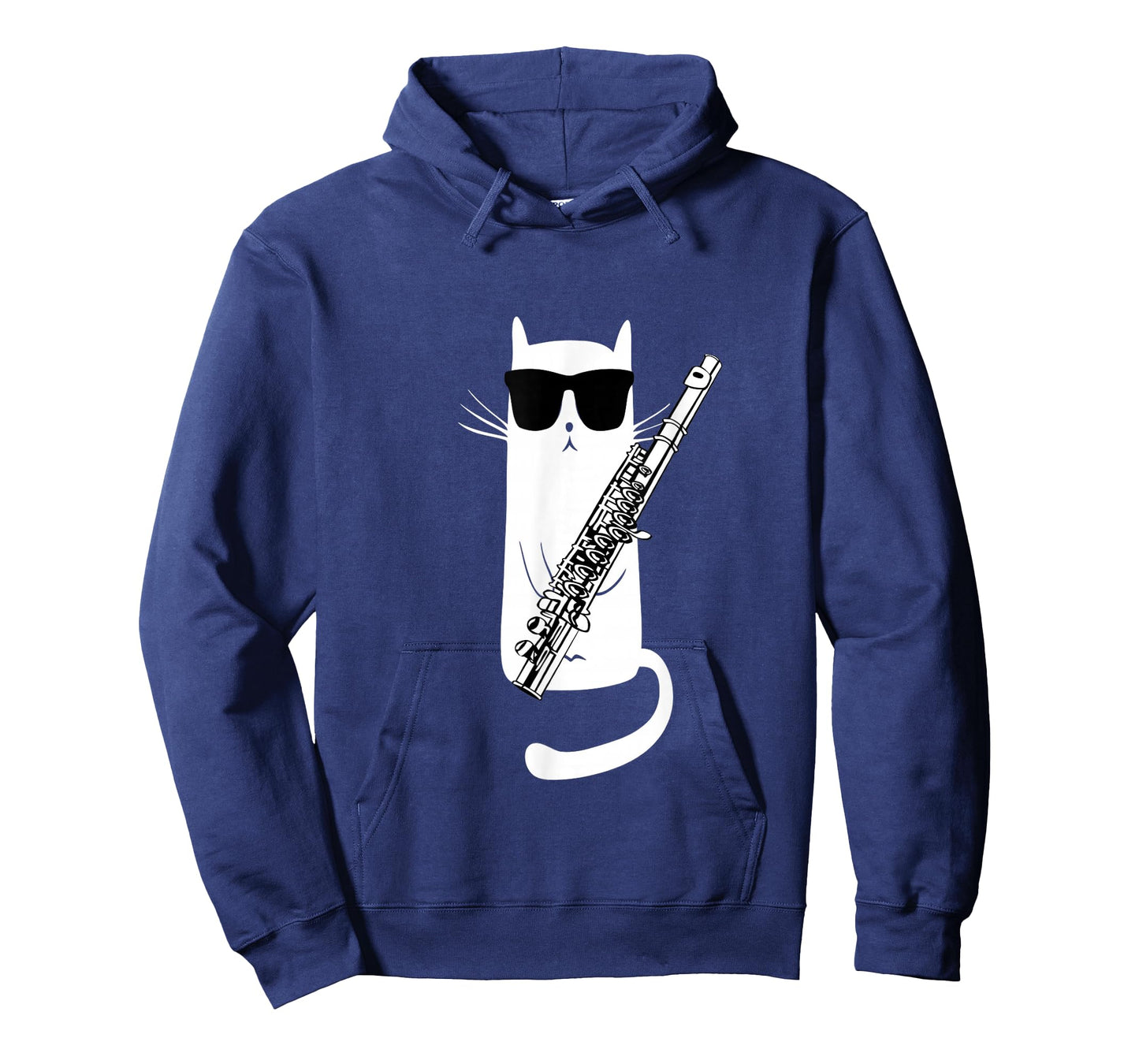 Funny Cat Wearing Sunglasses Playing Flute T-Shirt Small