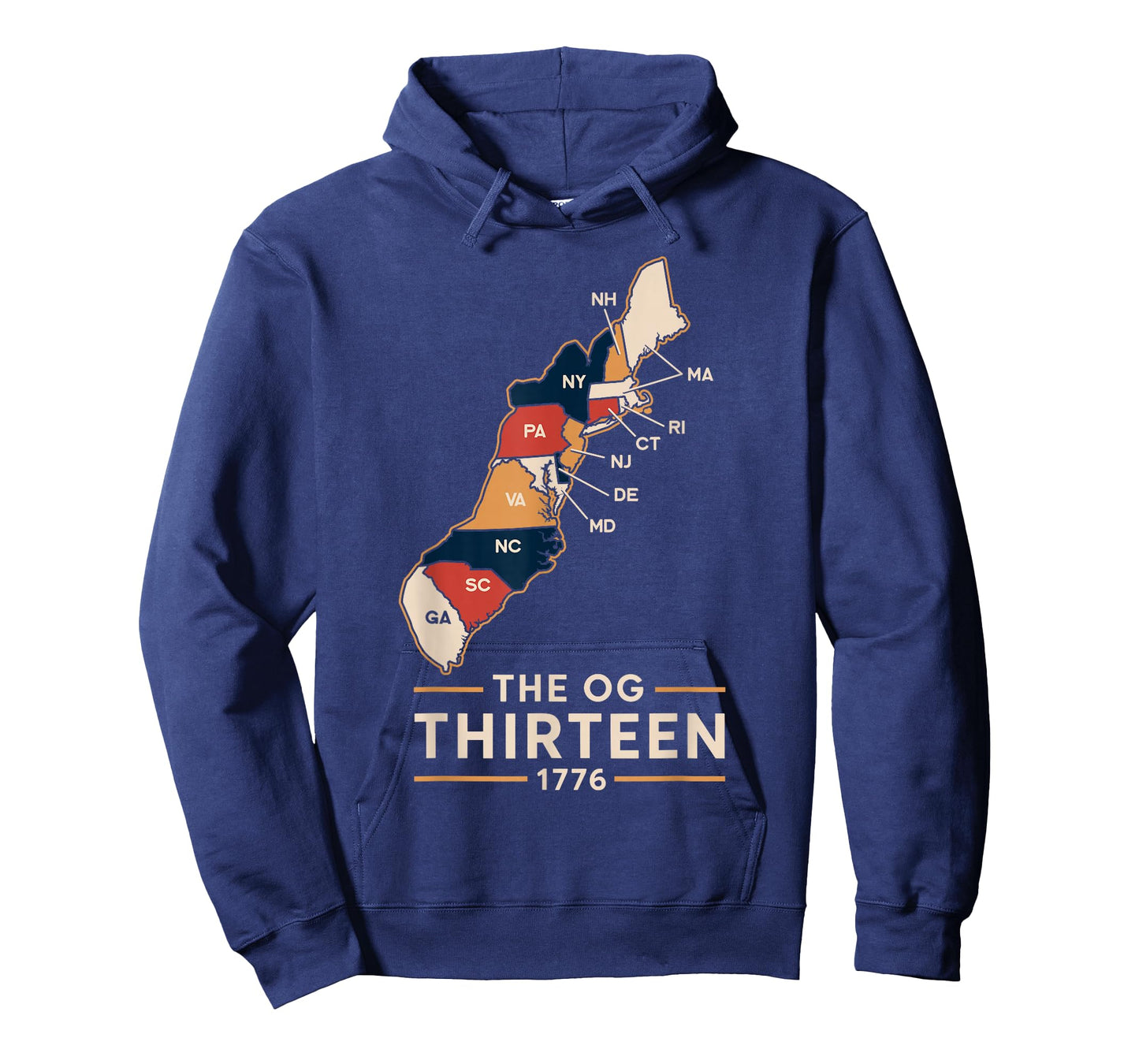 The OG Thirteen 1776 Colonial States Map Patriotic Design T-Shirt