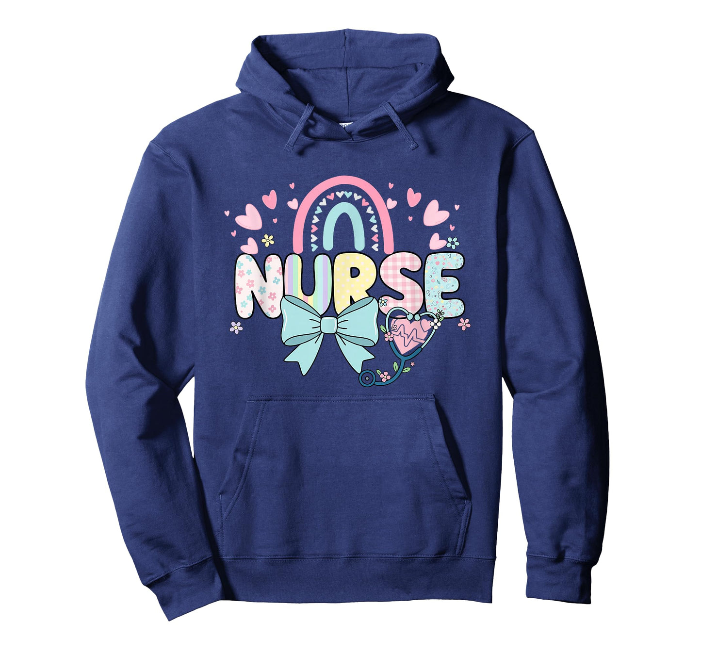 Colorful Nurse Rainbow Bow Stethoscope Heart Design T-Shirt