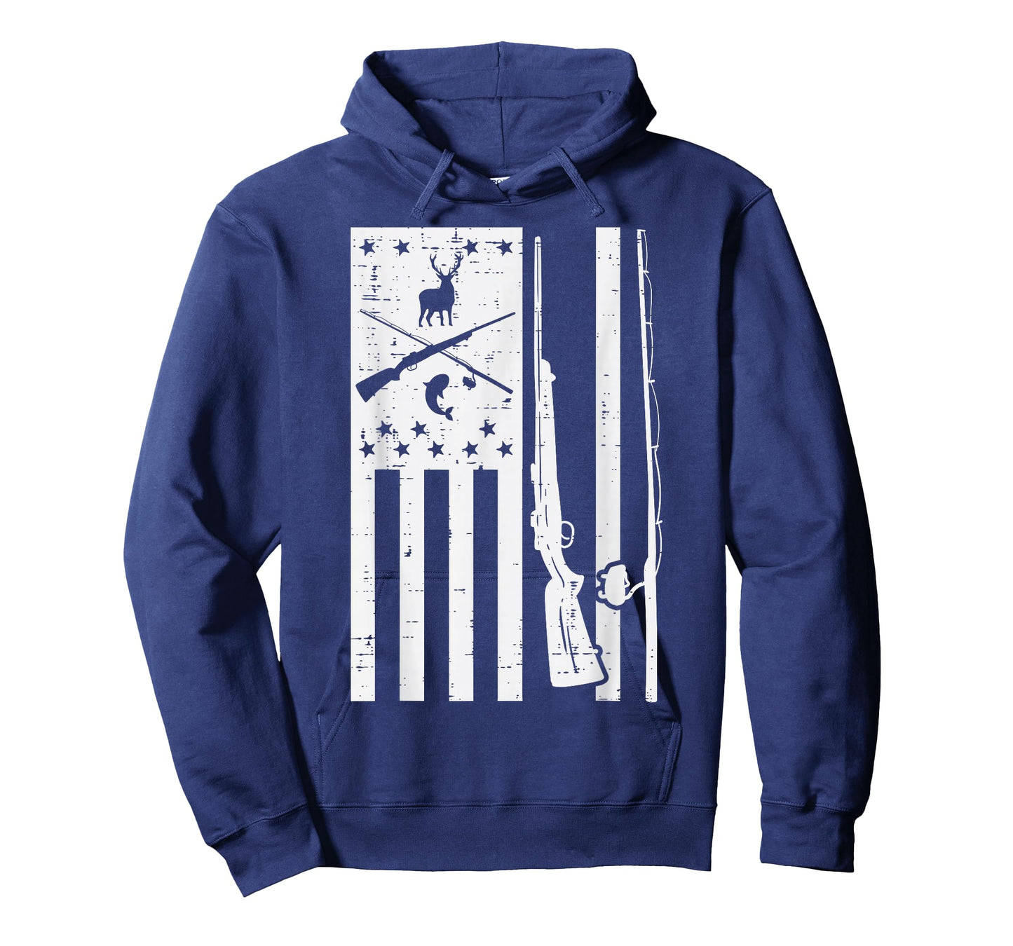 White US Flag Rifle Fishing Rod Fish Deer Hunting Patriotic T-Shirt