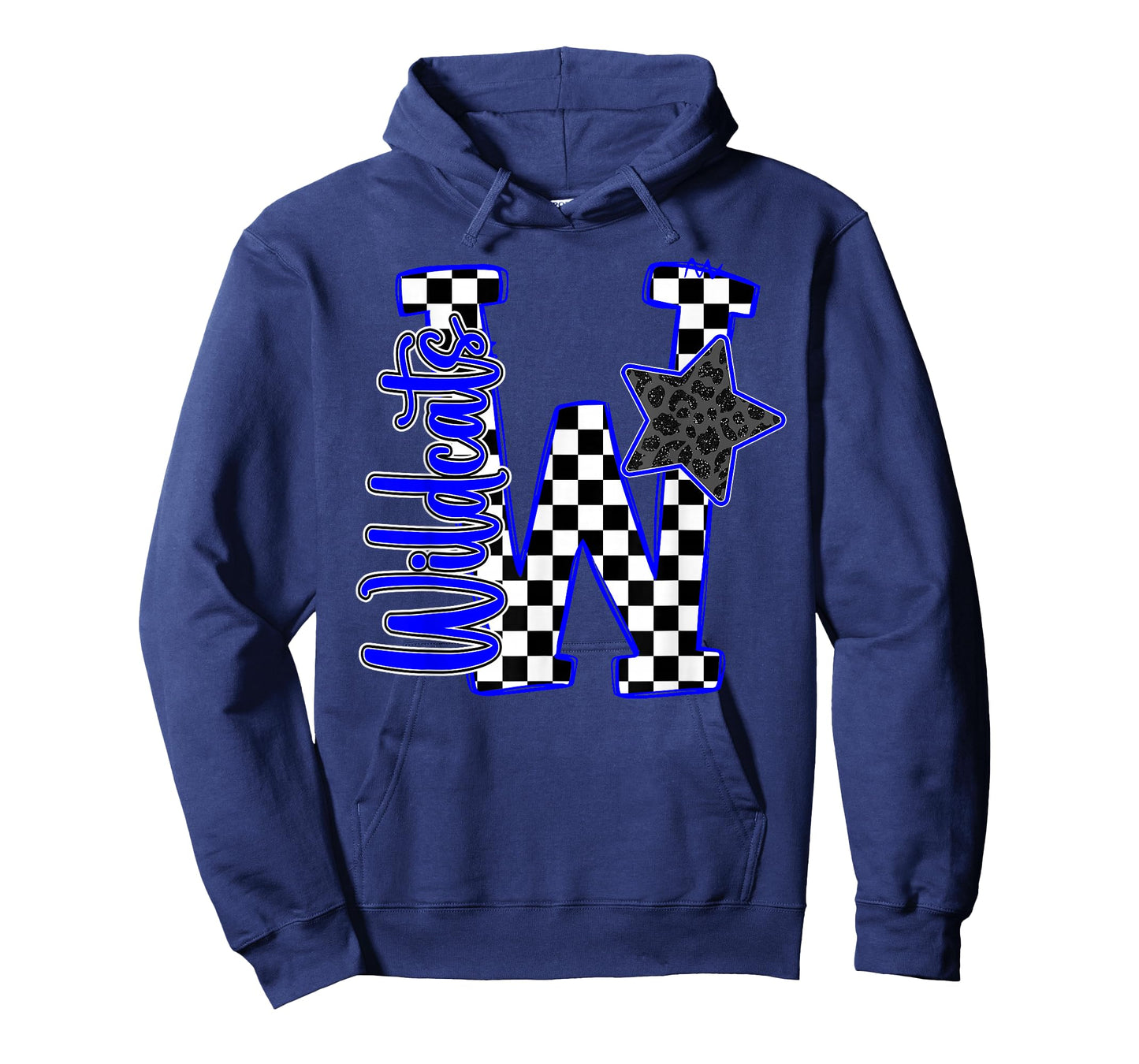 Blue Wildcats Checkered Print Star Leopard School Spirit T-Shirt