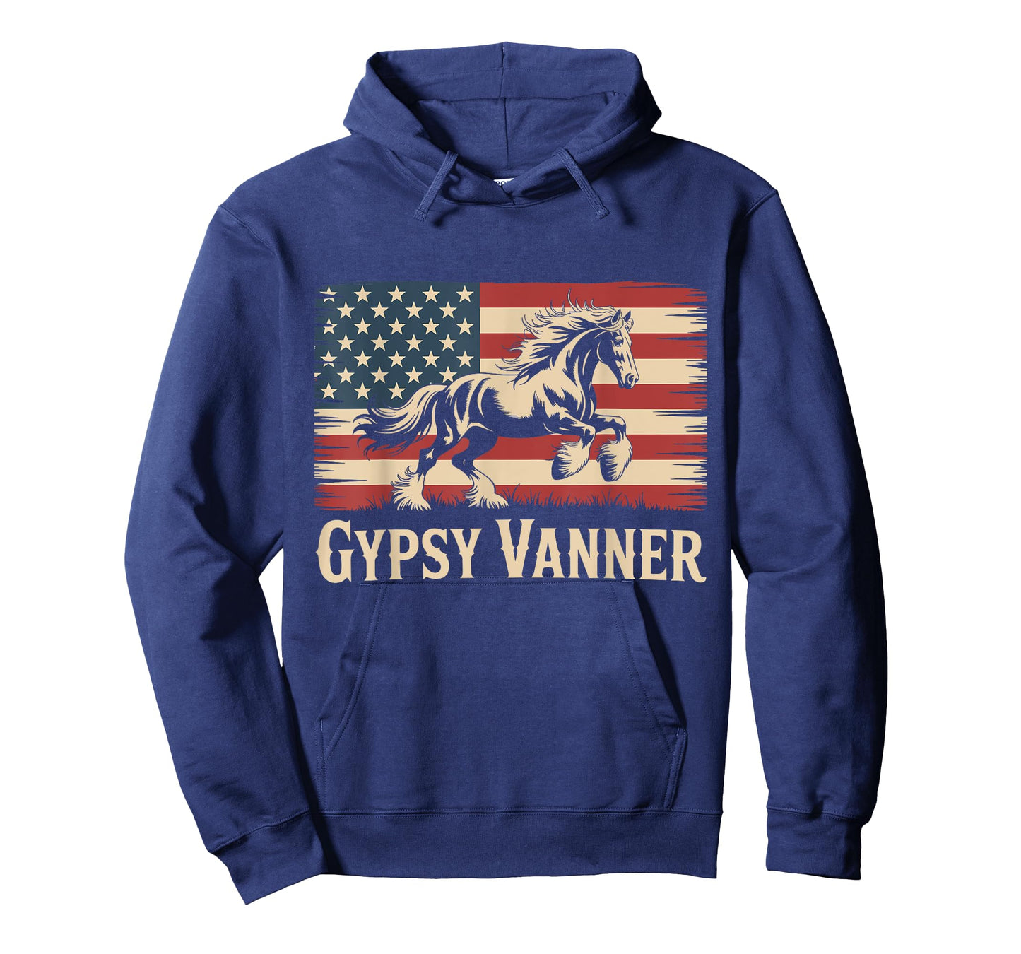 Vintage American Flag Running Gypsy Vanner Darft Horse T-Shirt