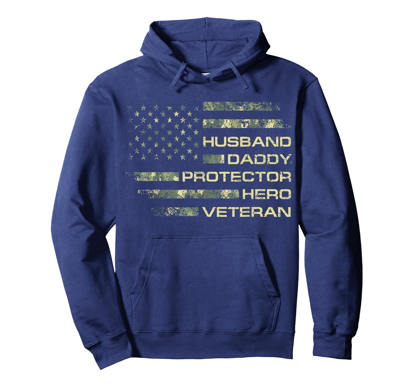 Husband Daddy Protector Hero Veteran USA Flag Camouflage Dad T-Shirt