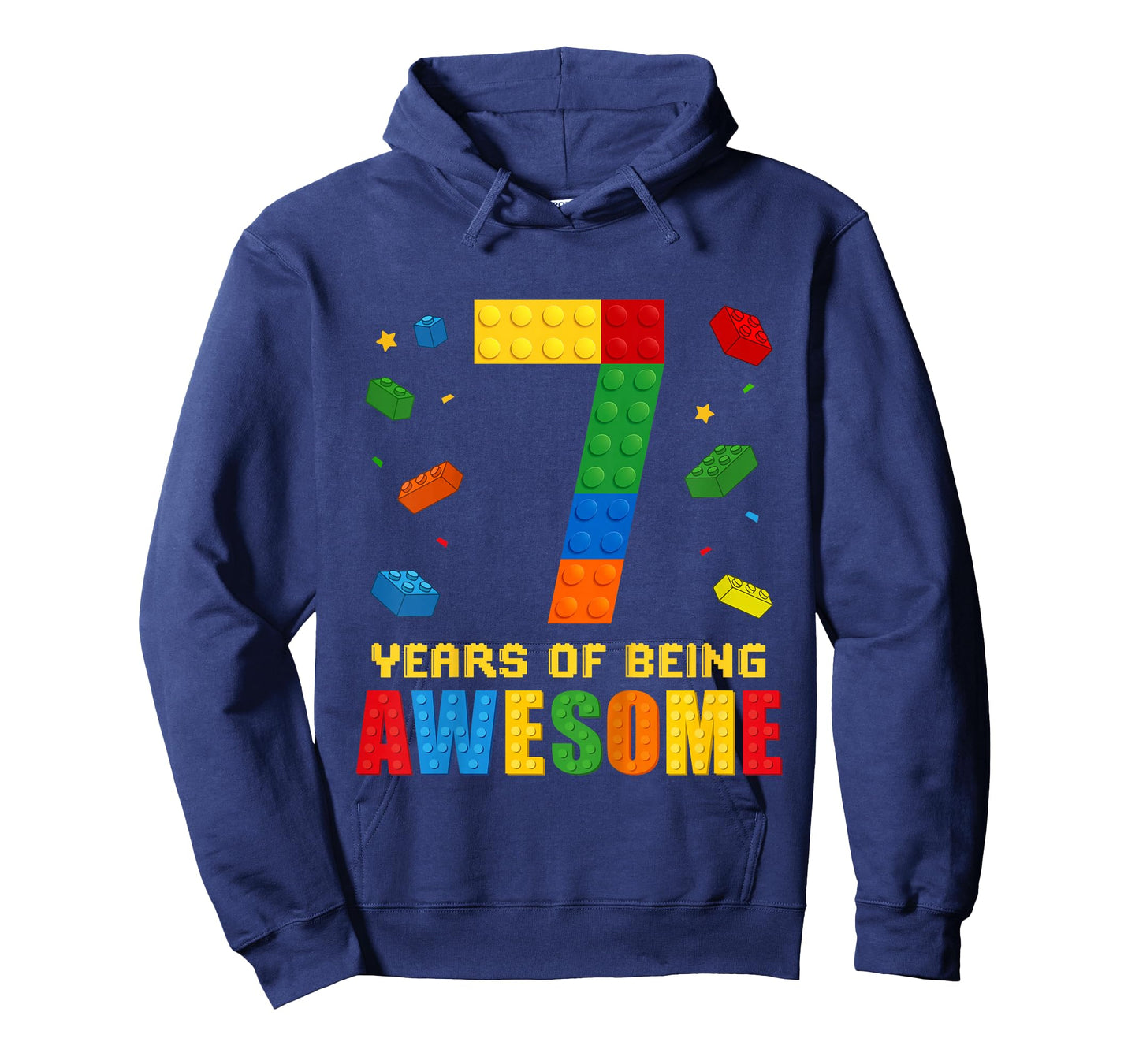 Kids 7 Year Old Birthday Boy Being Awesome Building Bricks 7th T-Shirt