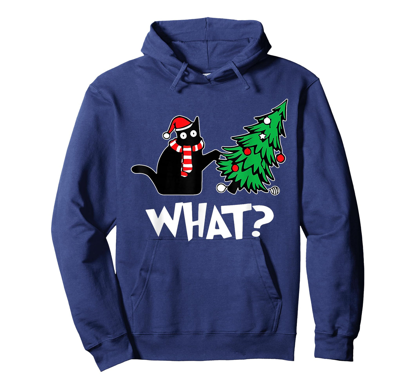 Funny Black Cat Xmas Pushing Christmas Tree Over Cat What? T-Shirt