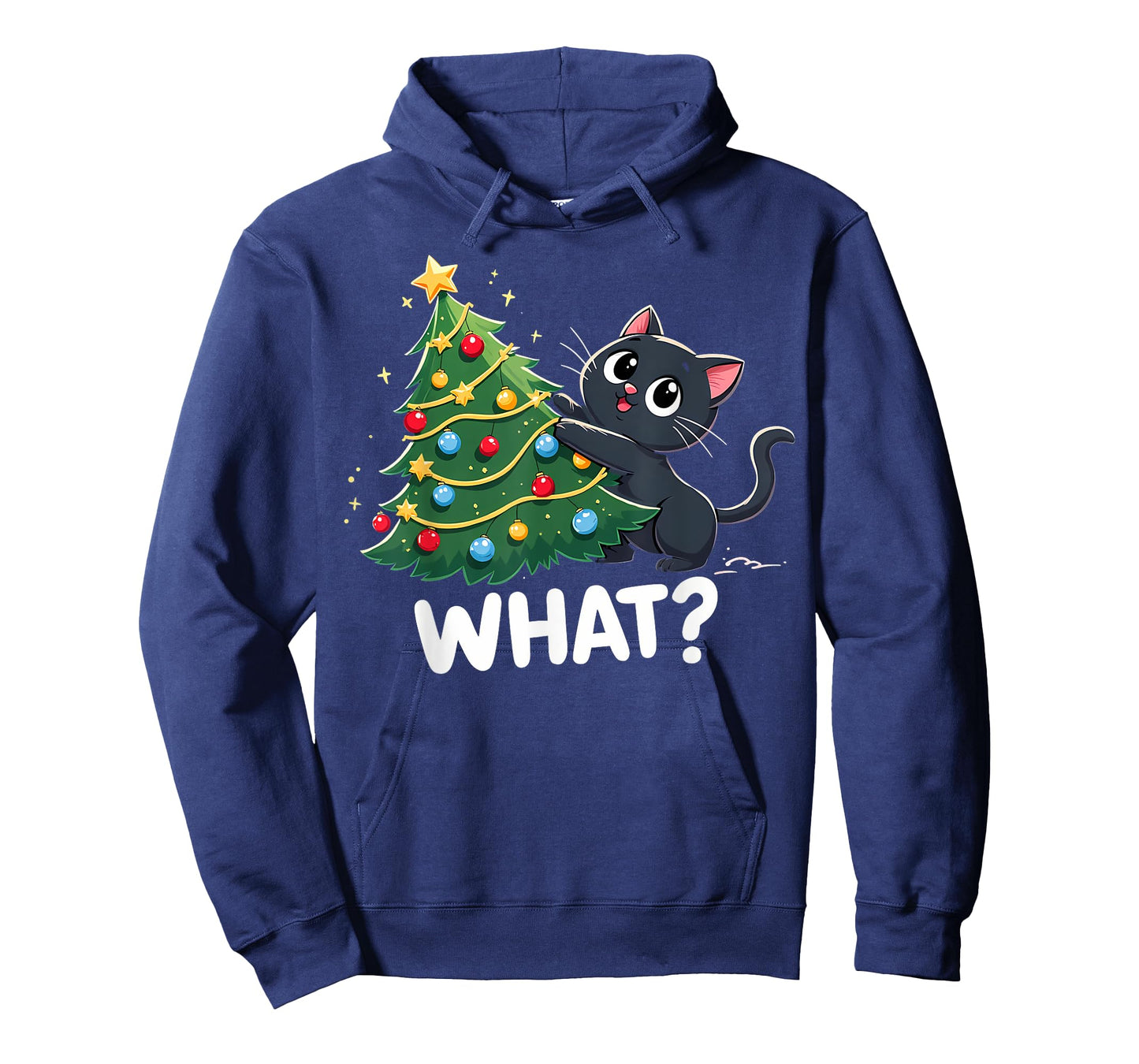 Black Cat Pushing Christmas Tree Knocking Over What? Funny T-Shirt for Men Women Kids