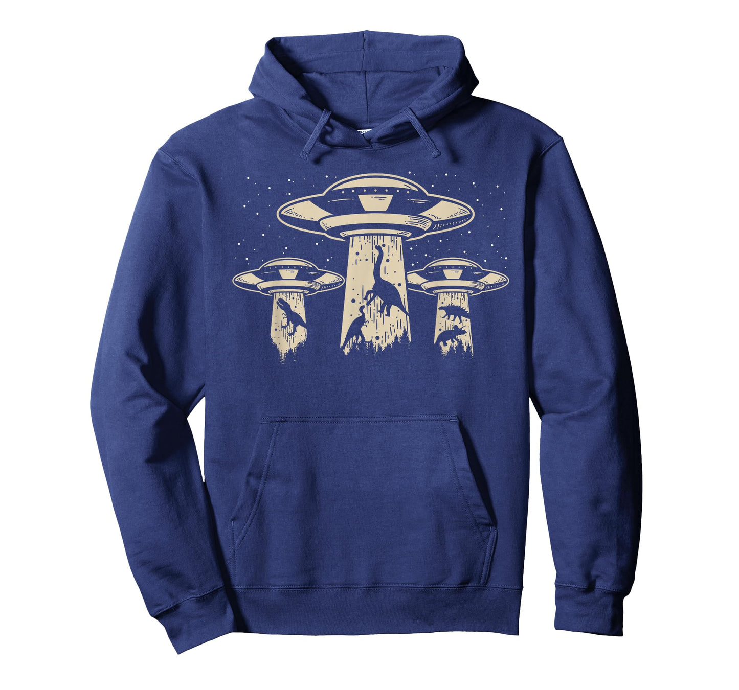 Wowsome! Alien UFO Abduction Dinosaur T-Shirt - Unisex-Adults/Kids - Black - Short Sleeve - Classic Fit - Cotton/Polyester - Machine Wash - Small