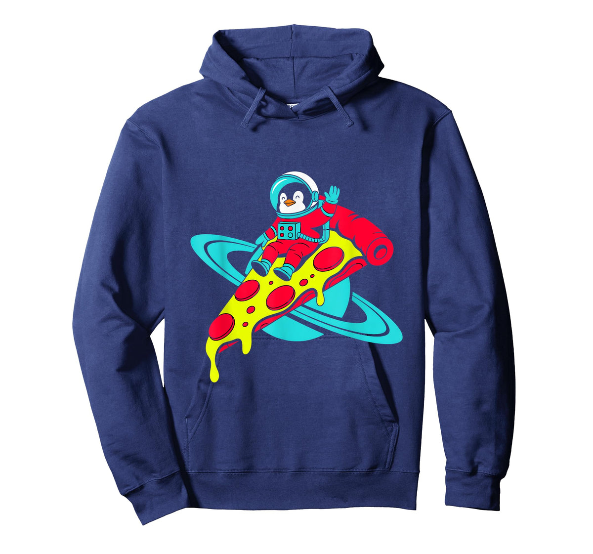 Penguin Astronaut Riding Pizza in Space T-Shirt