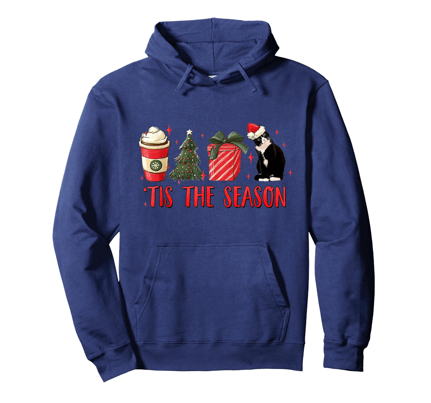 Tis The Season Christmas Tree Coffee Tuxedo Cat Santa Hat T-Shirt for Men Women Kids