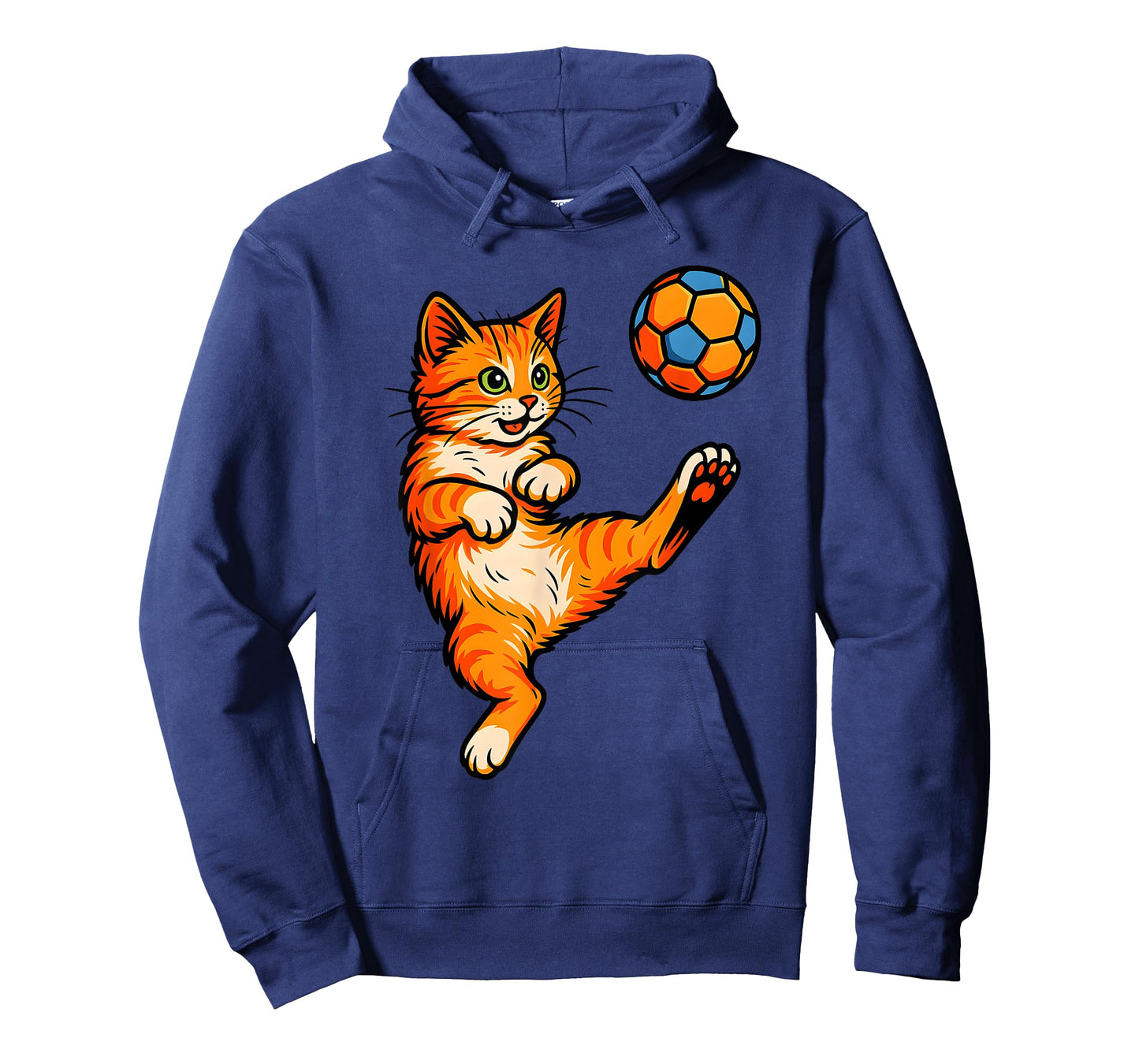 Funny Cute Orange Cat Playing Soccer Cartoon Illustration T-Shirt for Men Women Kids