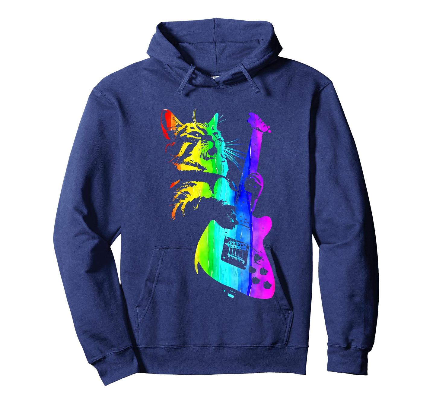 Funny HOUSE CAT Rainbow DJ Cat Kitty Rock Cat Playing Guitar T-Shirt