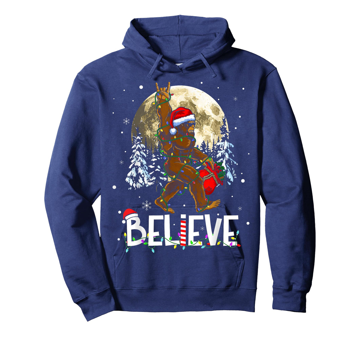 Funny Christmas Xmas Bigfoot Believe Sasquatch in Moon Light T-Shirt