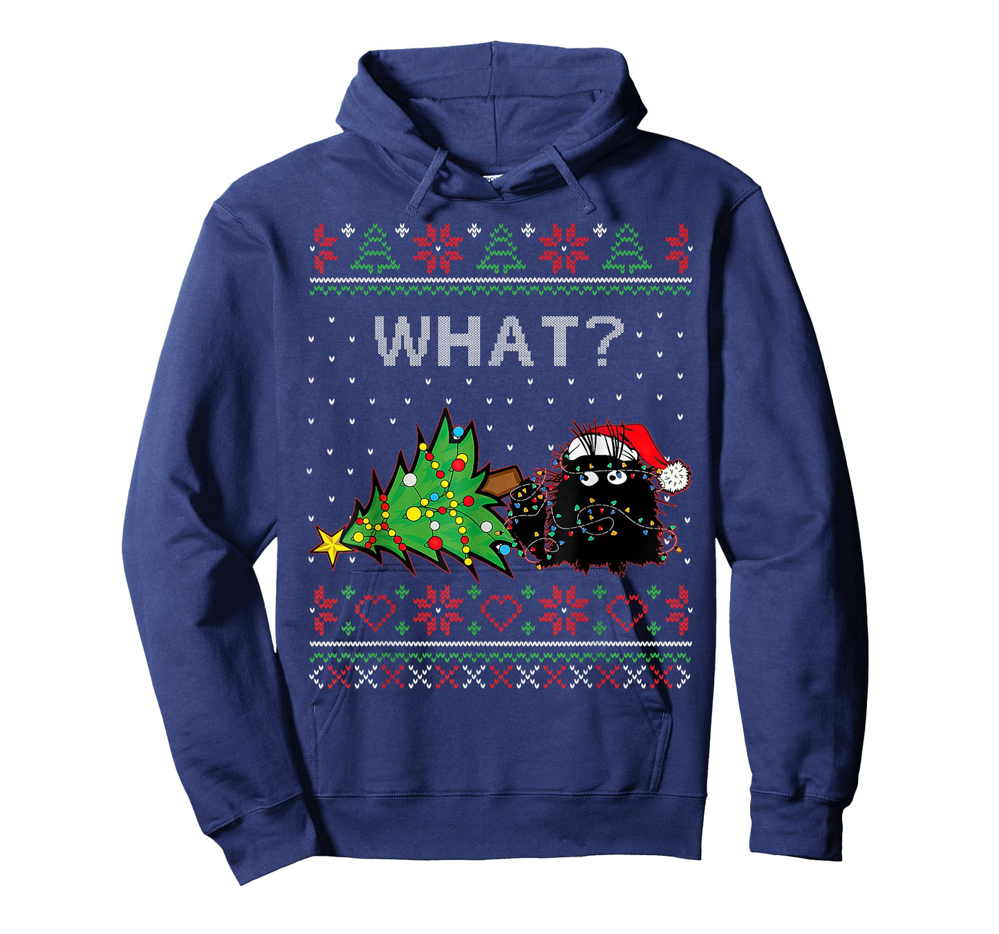 Funny Black Cat Gift Pushing Christmas Tree Over Cat What? T-Shirt