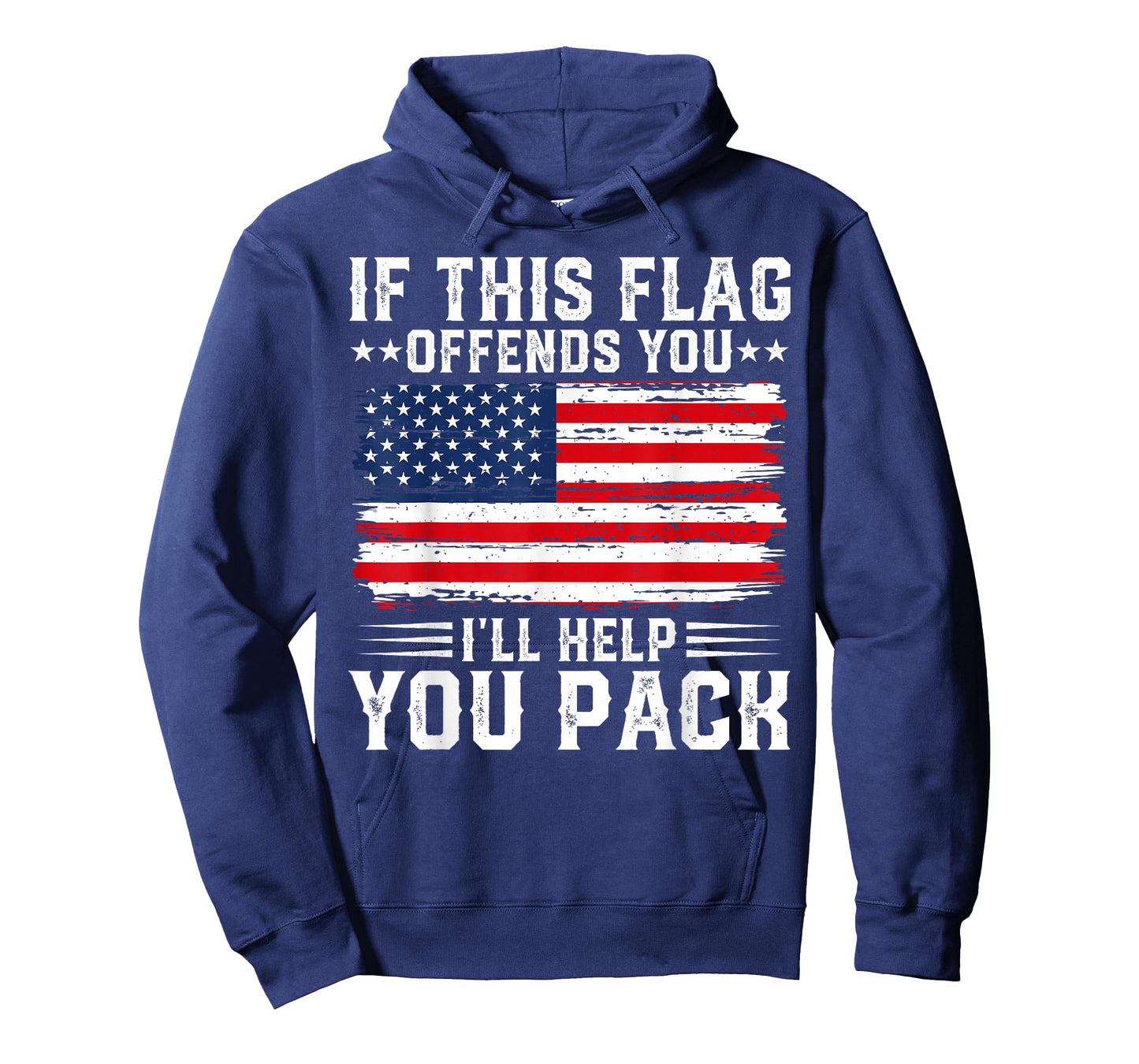 Patriotic Fourth of July Store If This Offends You I'll Help You Pack USA American Flag T-Shirt, Small, Black