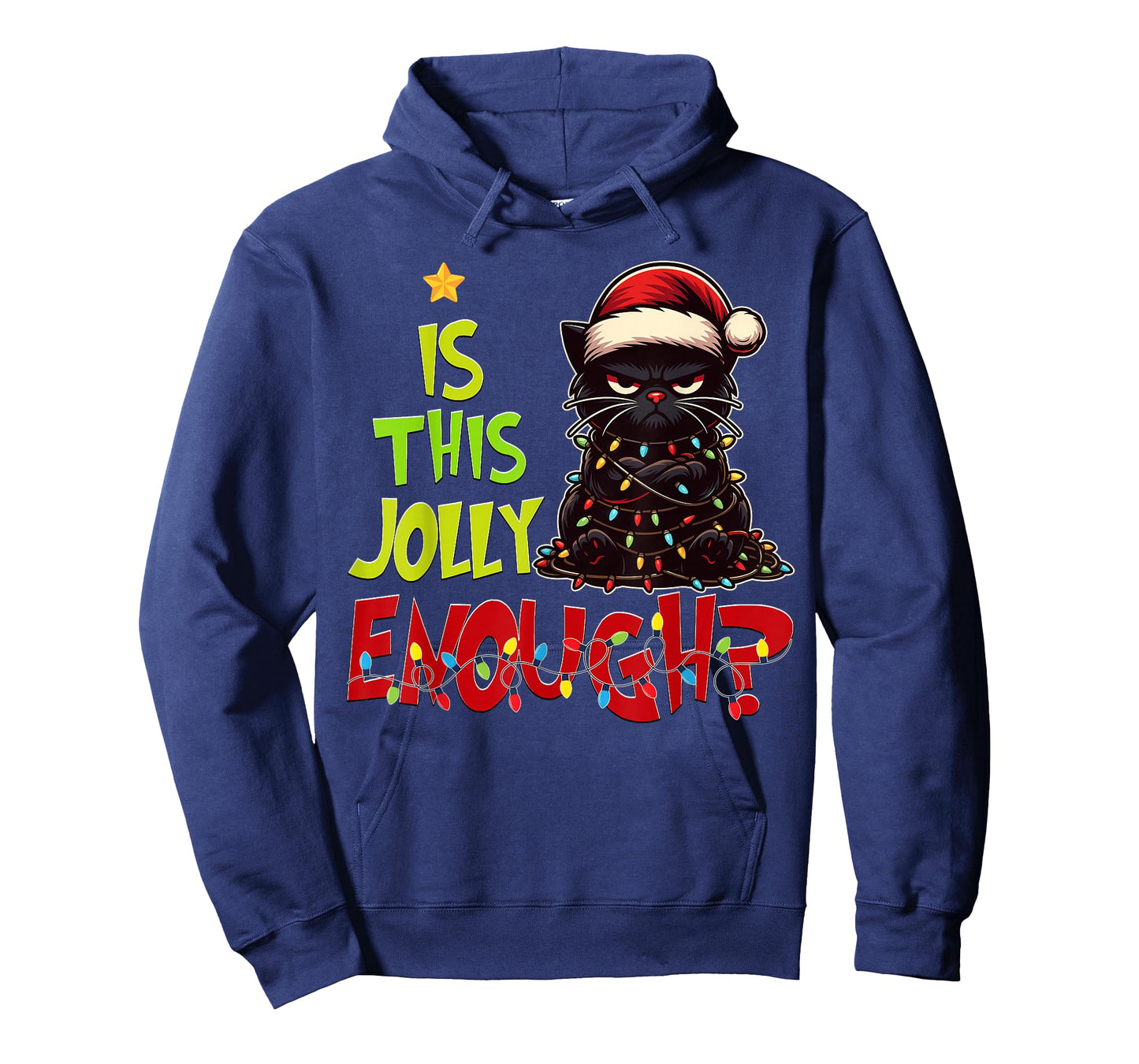 Black Cat Christmas Tree Lights Cute Santa Hat Xmas T-Shirt