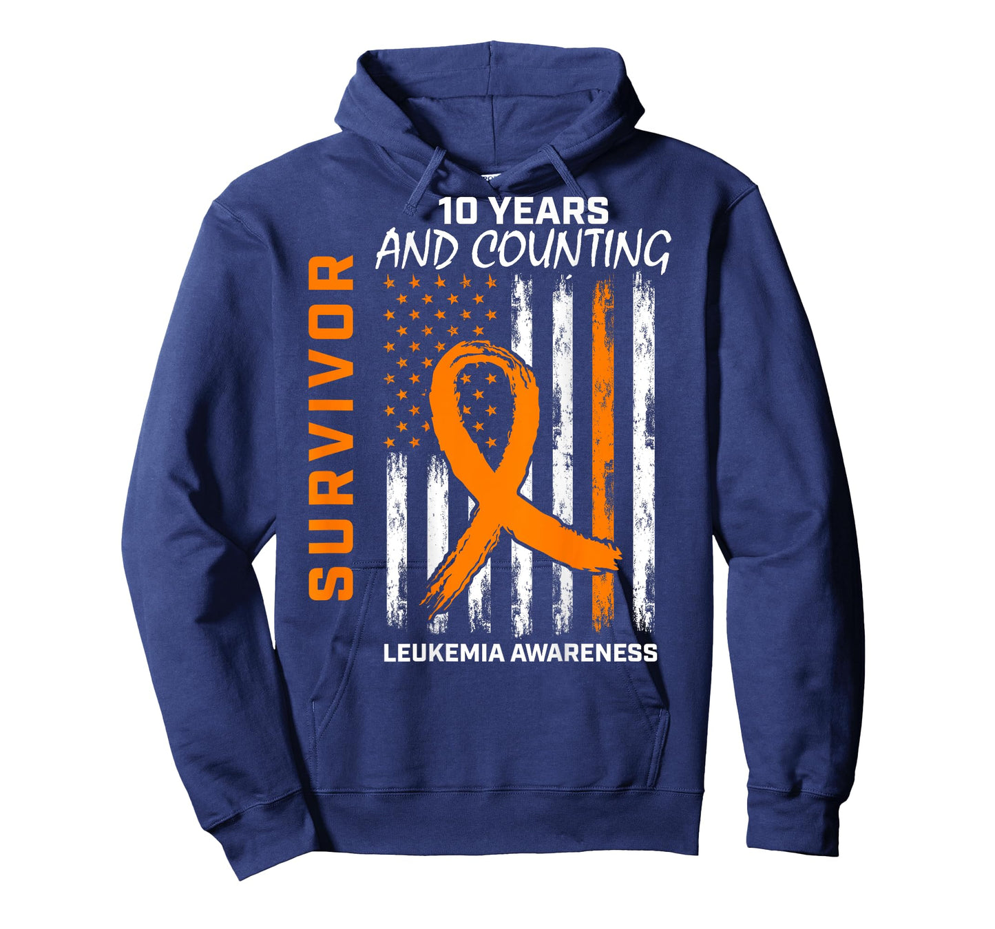 10 Year Cancer Survivor Leukemia Awareness American Flag T-Shirt