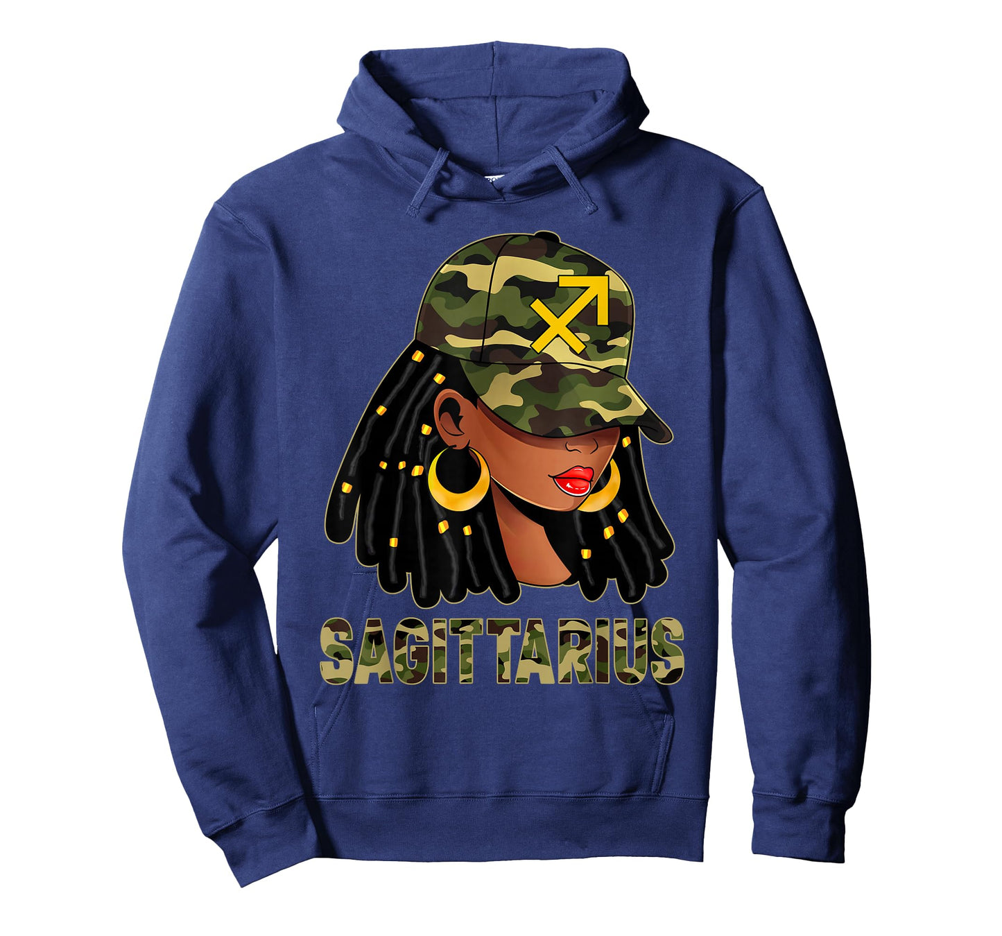 Sagittarius Queen Loc'd Hair Black Woman Camo Cap Zodiac T-Shirt