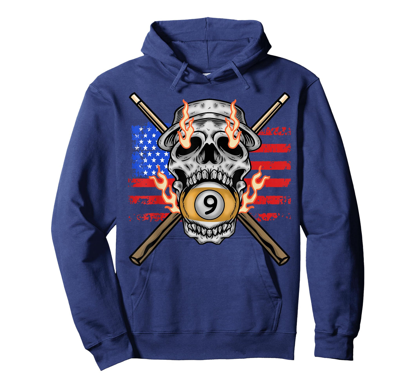 9 Ball Billiard Pool Player American Flag Skull Billiards T-Shirt