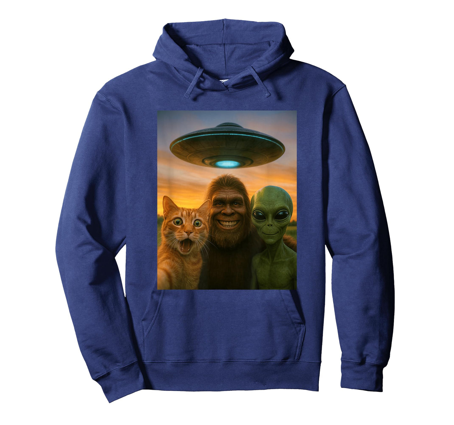 Orange Cat Selfie Bigfoot UFO Alien T-Shirt