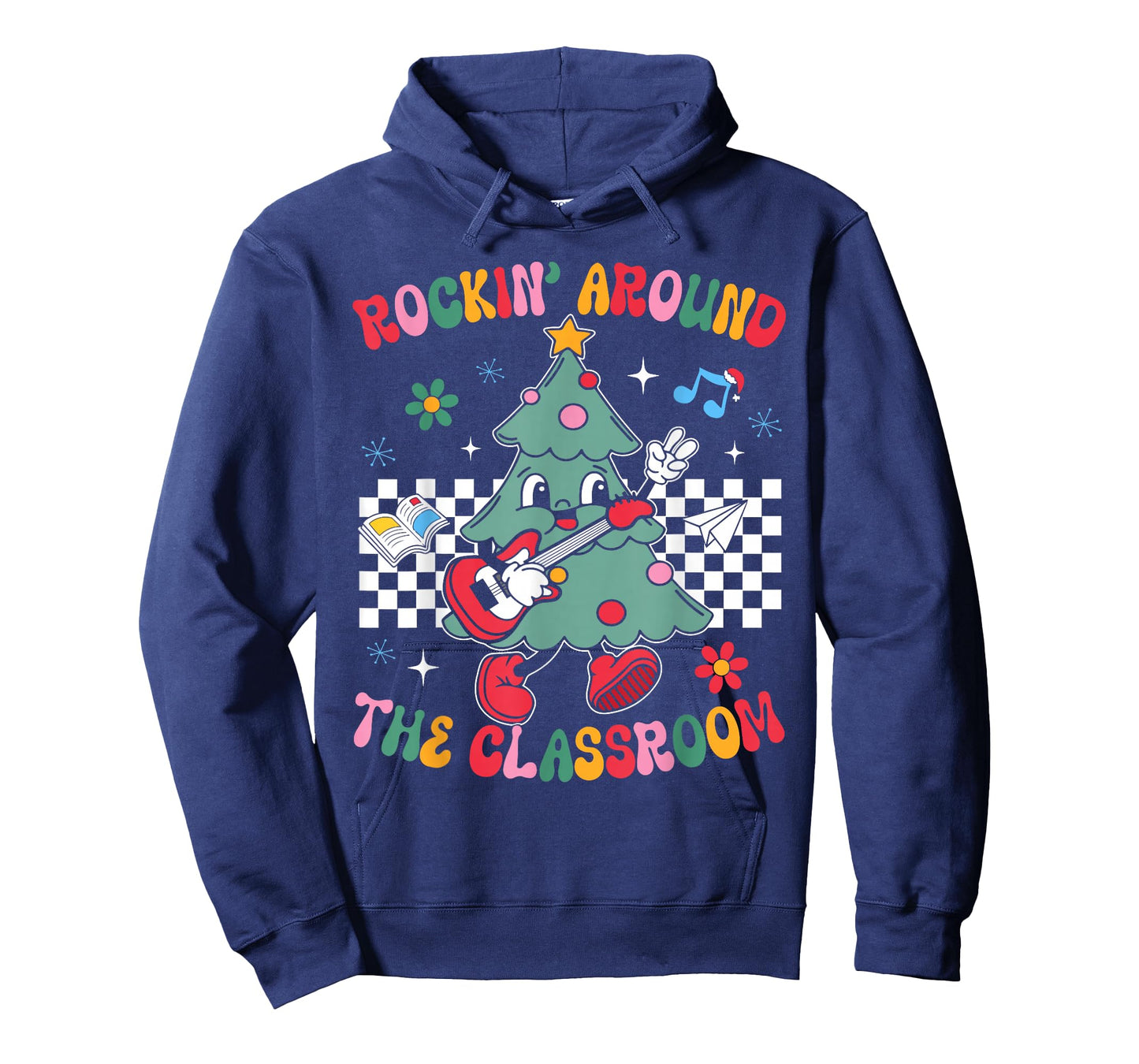 Retro Groovy Teacher Christmas Rockin' Around The Classroom T-Shirt