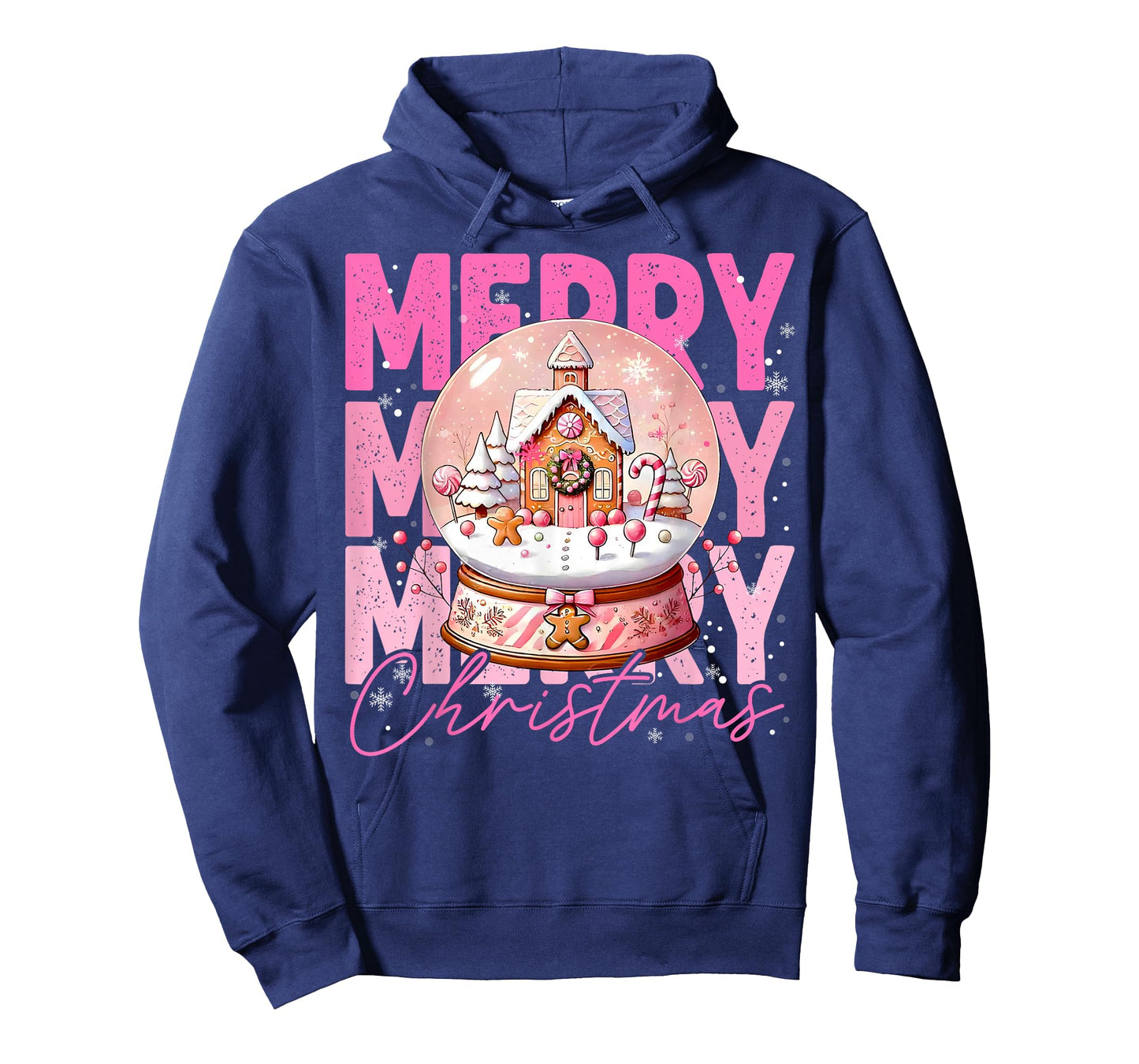 Cute Merry Christmas Snow Globe Pink Gingerbread House Xmas T-Shirt