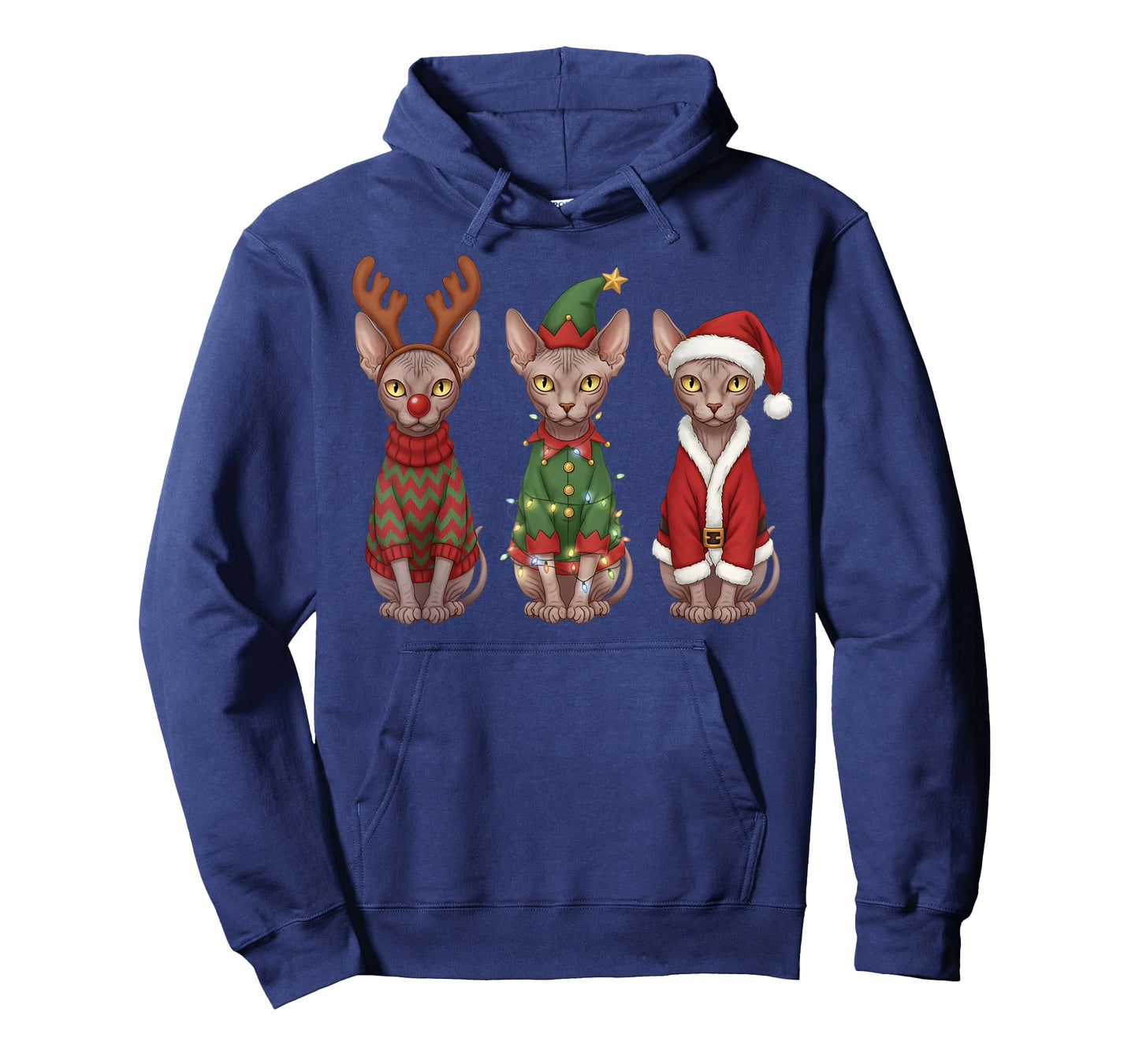 Retro Christmas Sphynx Cat Santa Reindeer T-Shirt