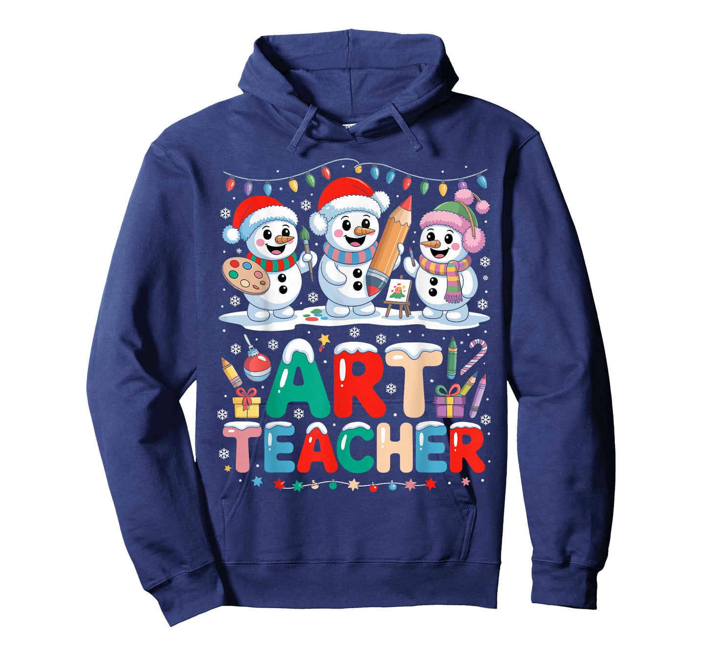 Christmas Art Teacher Snowman Artists Painting Lover Xmas T-Shirt