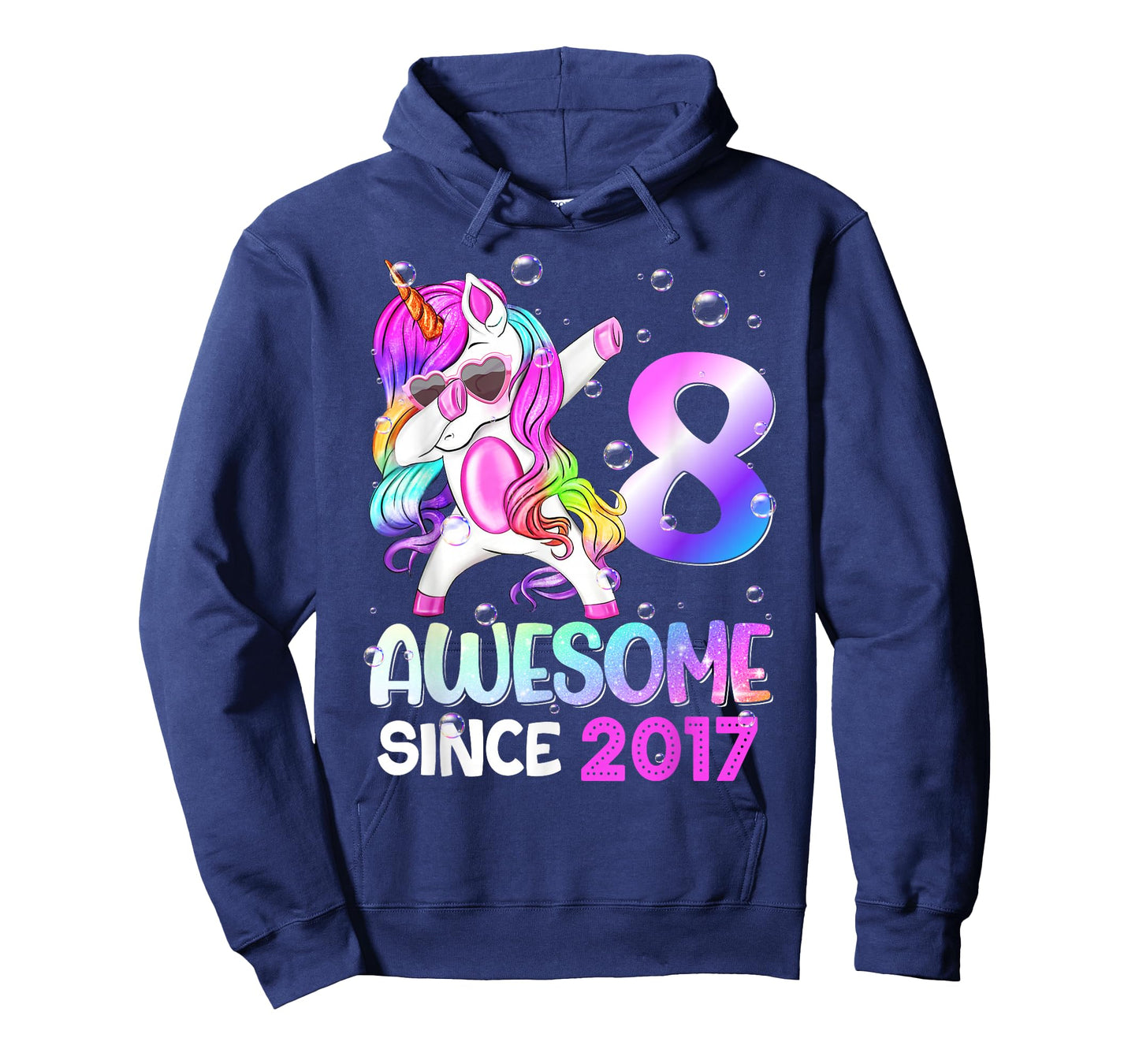 Awesome Since 2017 Dabbing Unicorn 8th Birthday T-Shirt