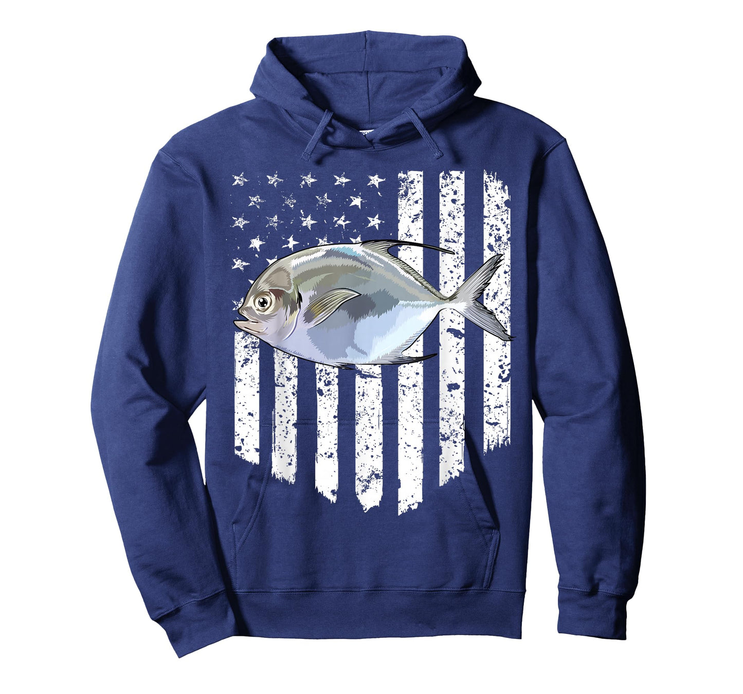 Black White American Flag Pompano 4th Of July Fish T-Shirt