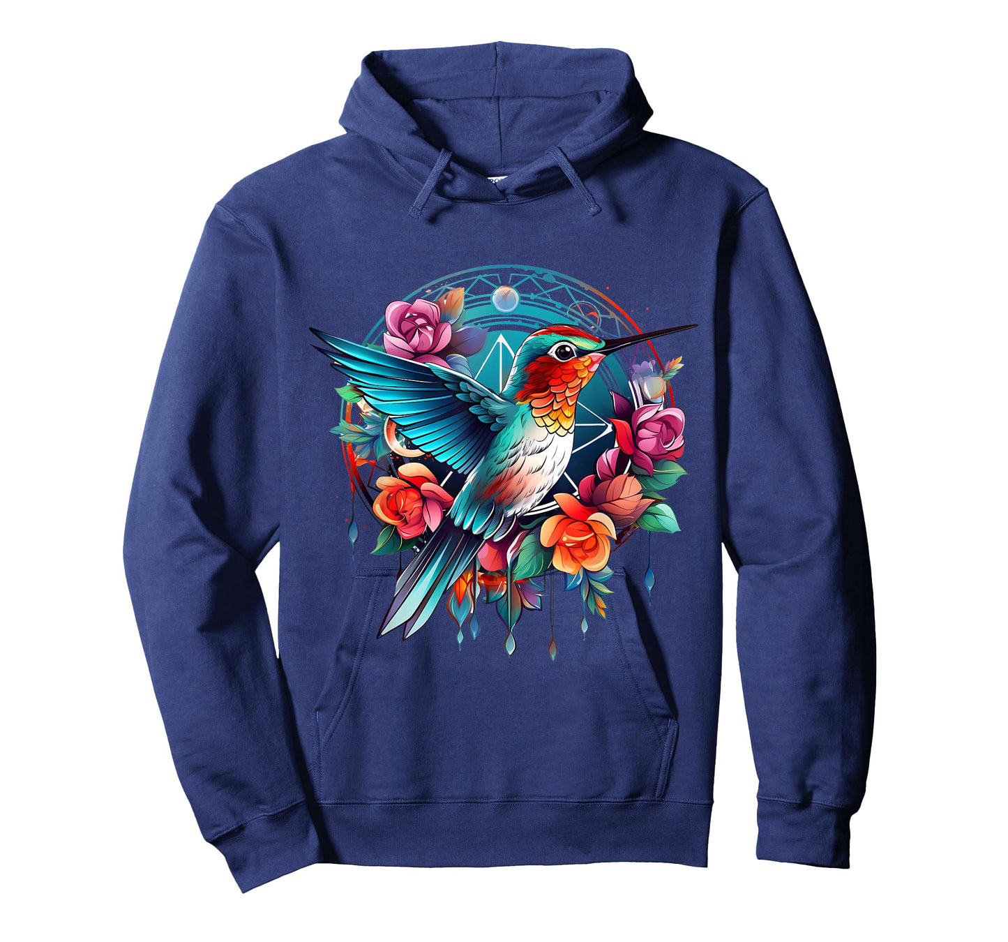 SoulVibes Creations Dream Harmony : Vibrant Dream Catcher with Hummingbird Motif T-Shirt, Small