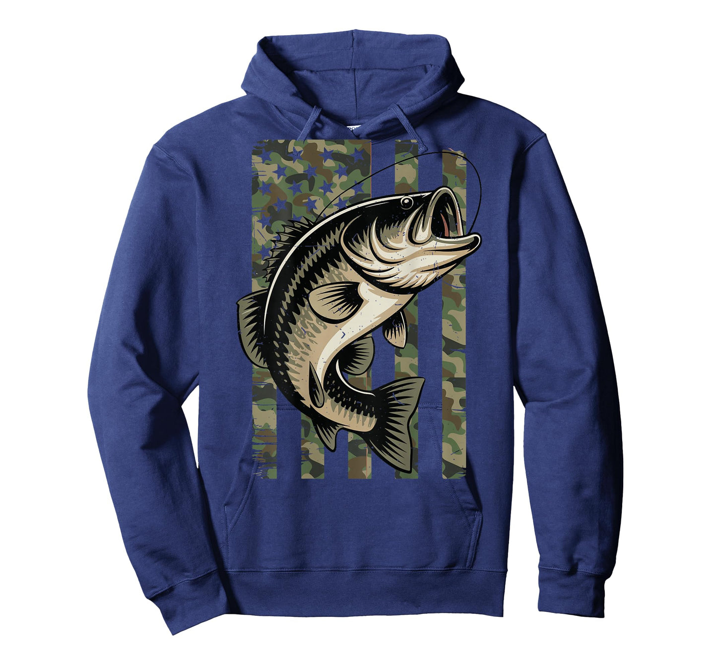 Youth Men Fishing Camo Bass Fish American Flag Patriotic Boy T-Shirt