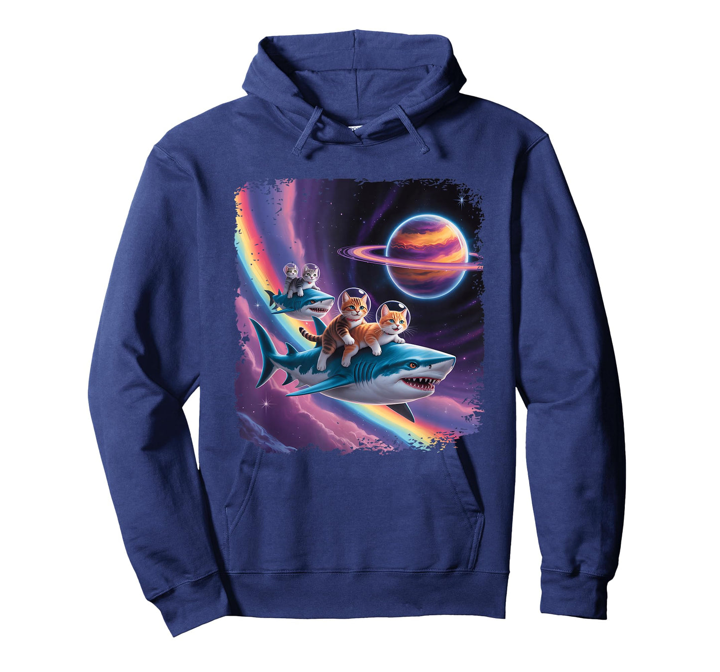 Rainbow Galaxy Cat Riding Shark in Space Sci-fi Space Planet T-Shirt