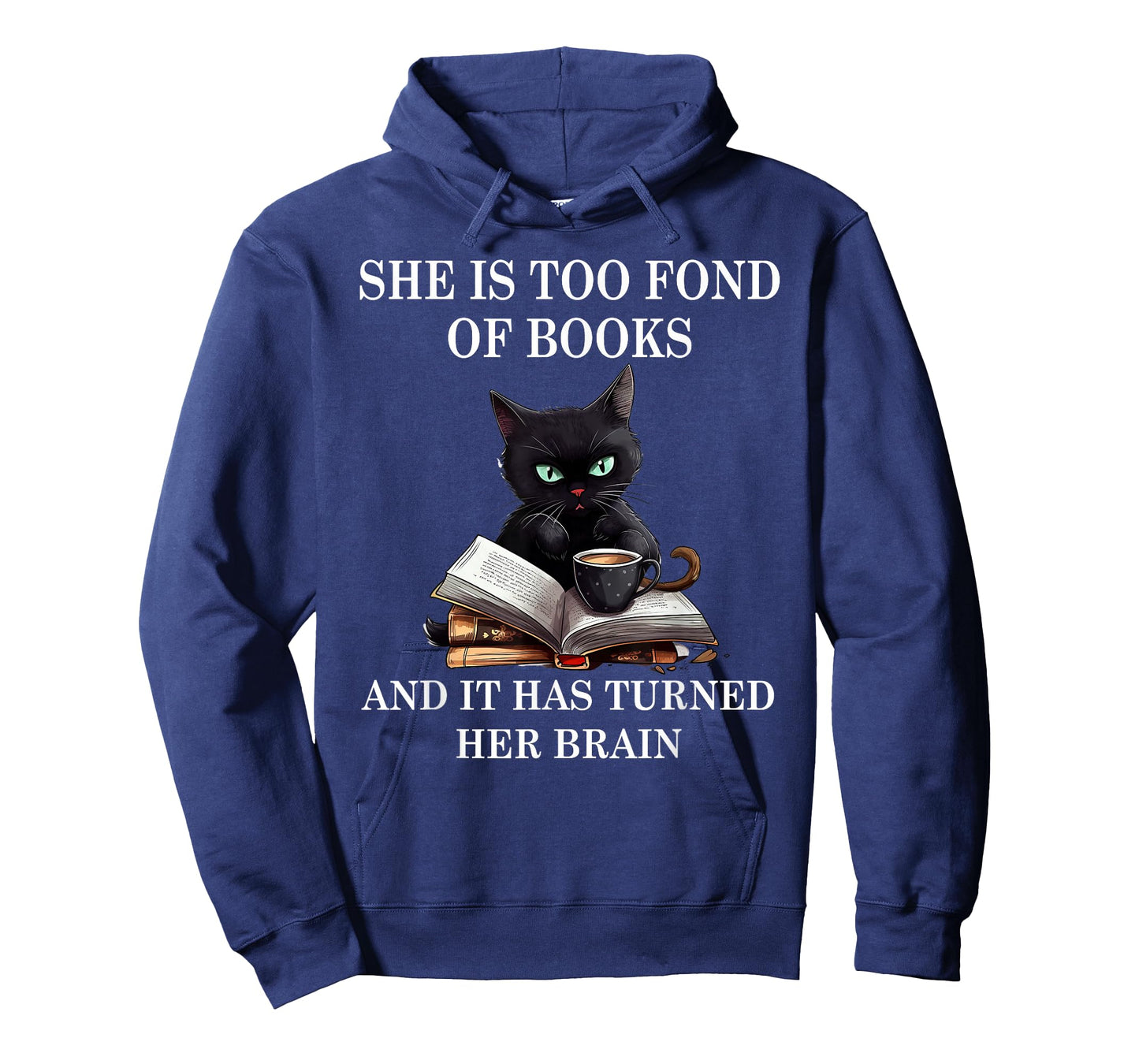 She is Too Fond of Books Funny Cat Book Coffee Books Lover T-Shirt
