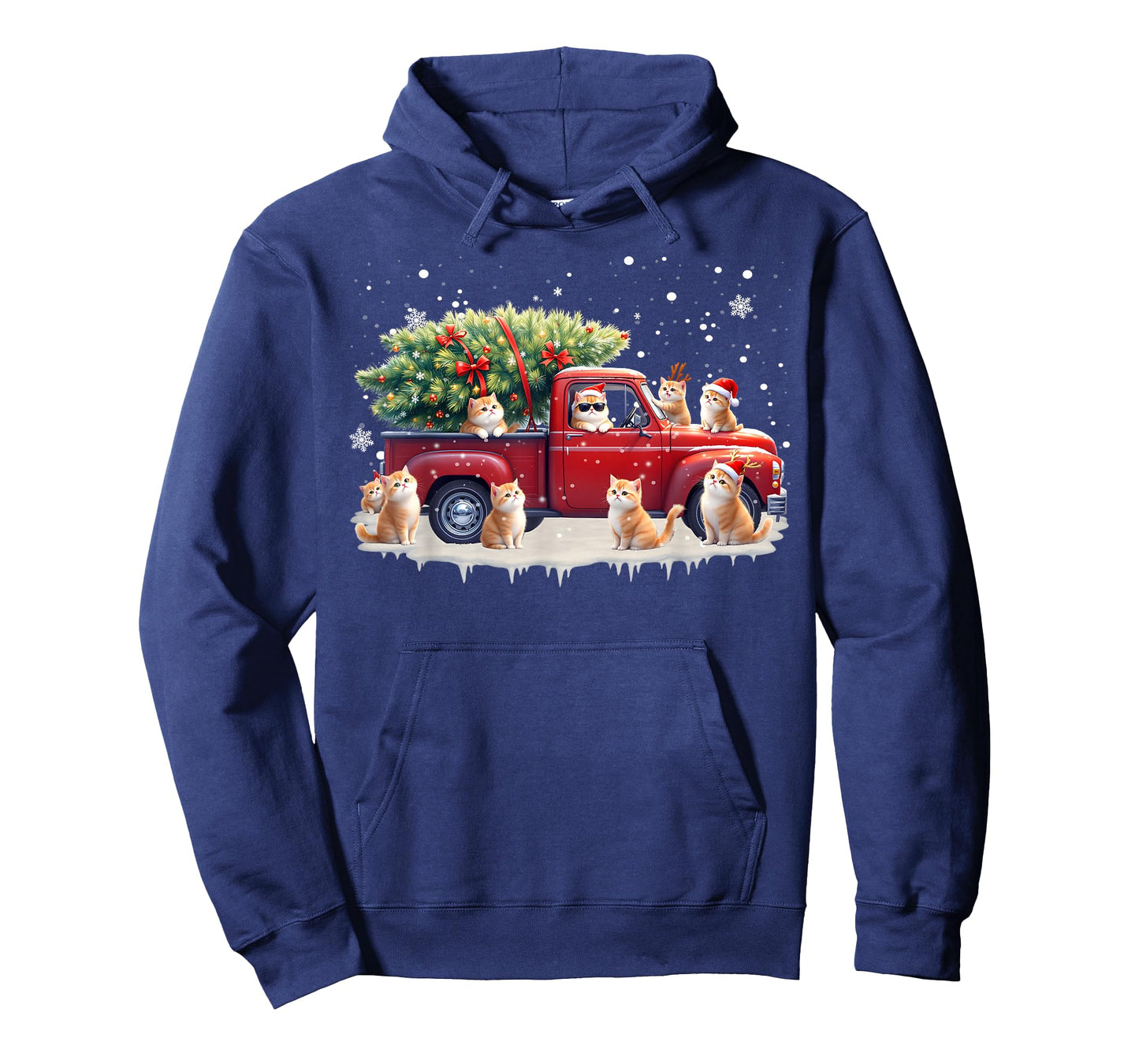 Oriental Cat Red Truck Christmas Tree Santa Ugly Xmas T-Shirt