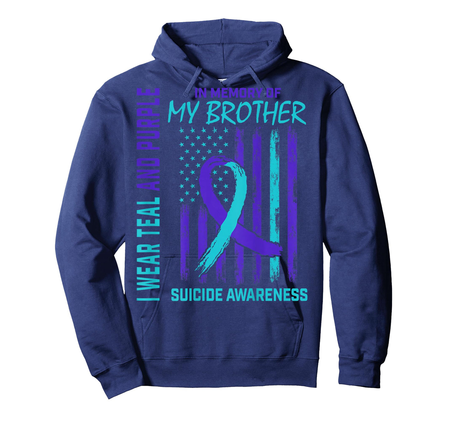 Teal Purple Ribbon Suicide Awareness Flag Brother Back Print T-Shirt