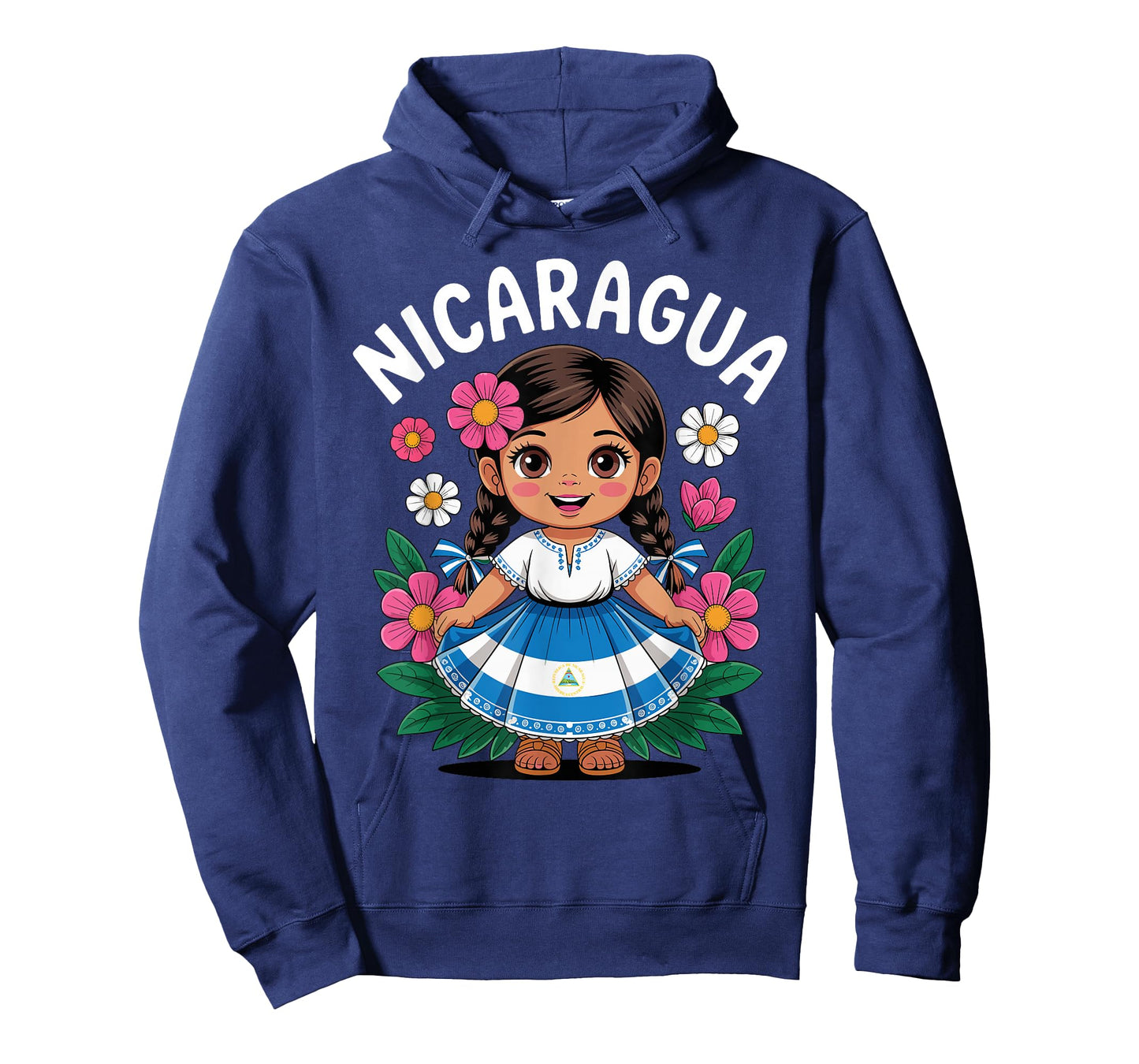 Cute Nicaragua Girl Traditional Dress with Flag Art for Kids T-Shirt