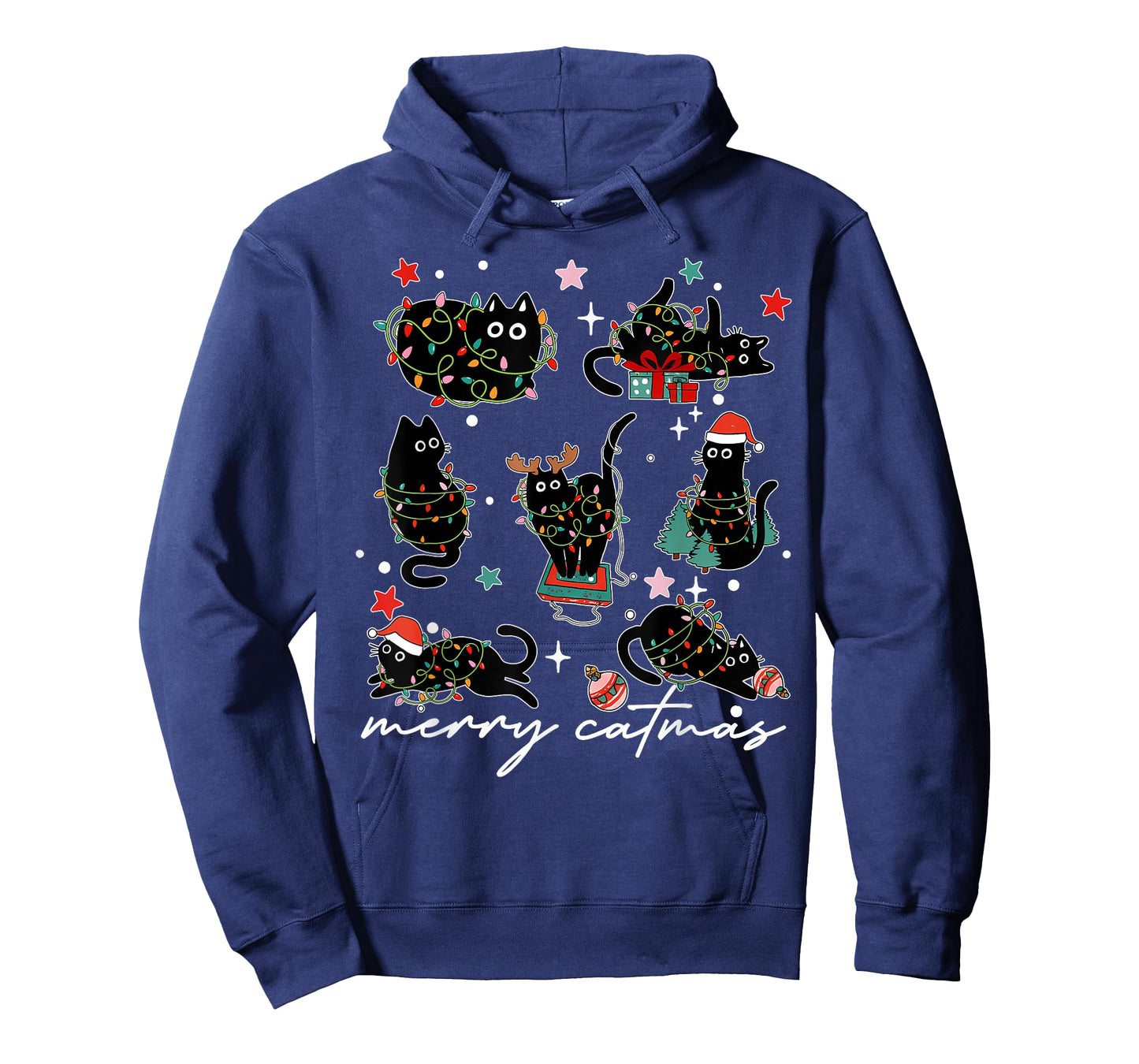 Cat Christmas Light Reindeer Santa Christmas Cat Lover T-Shirt