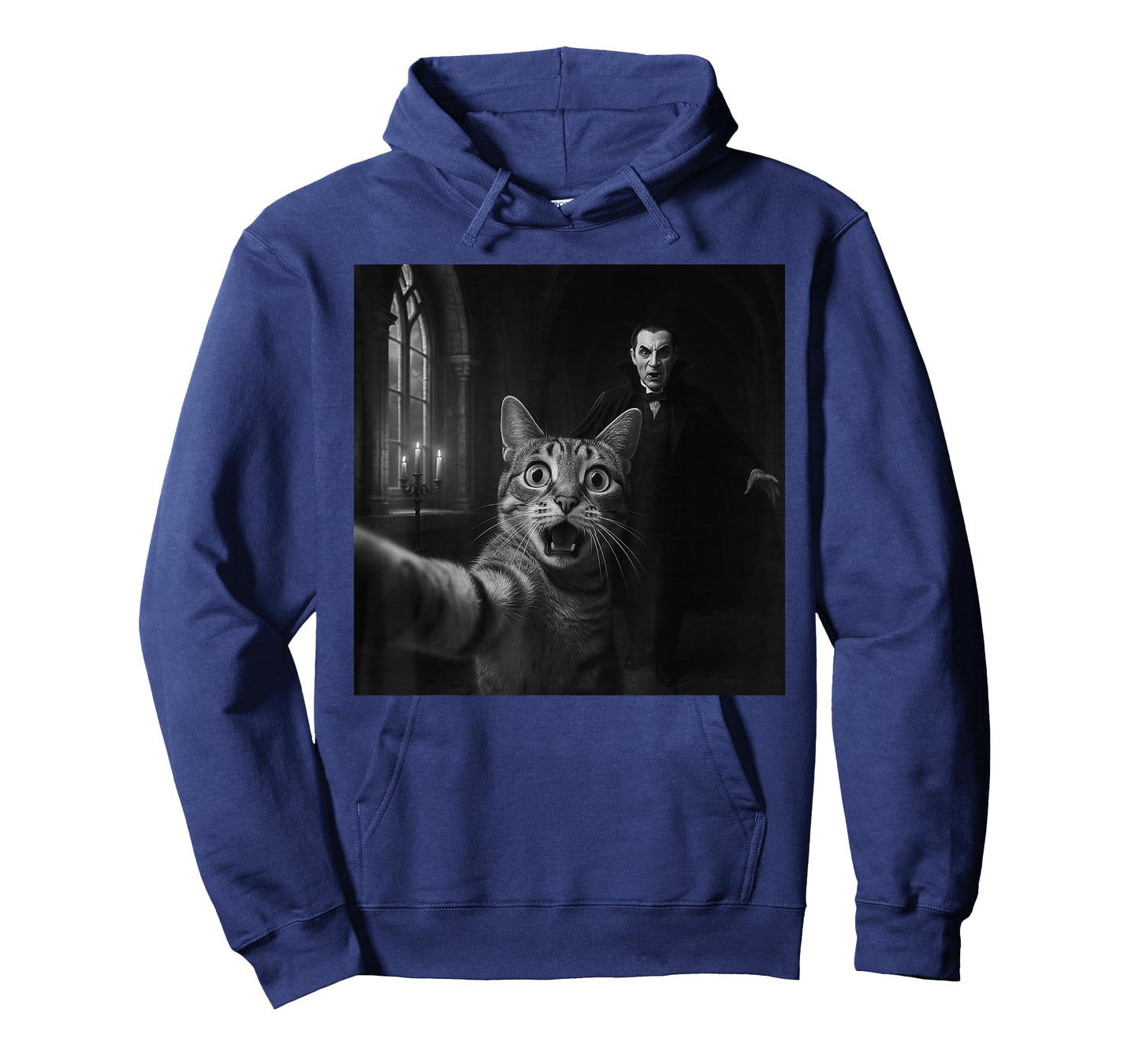 Funny Halloween Surprised Scared Cat Selfie Dracula Vampire T-Shirt
