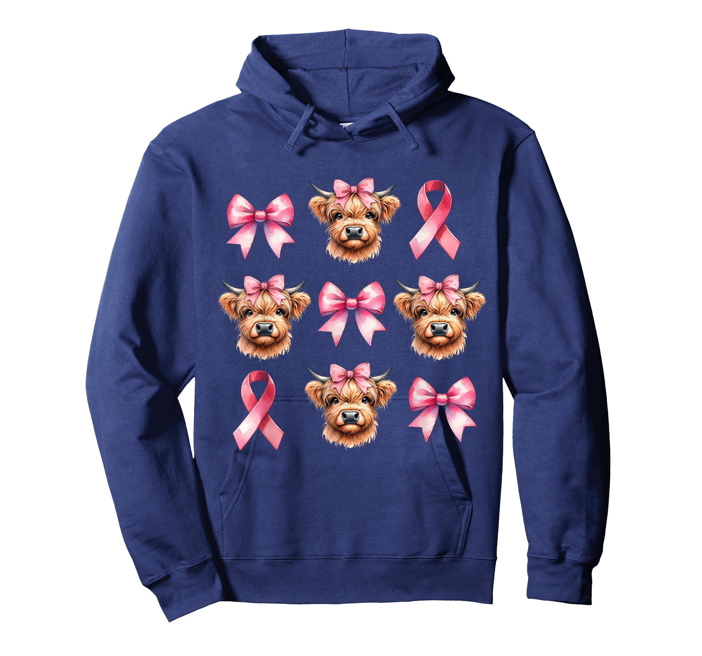 Coquette Bow Pink Ribbon Highland Cow Pink Breast Cancer T-Shirt