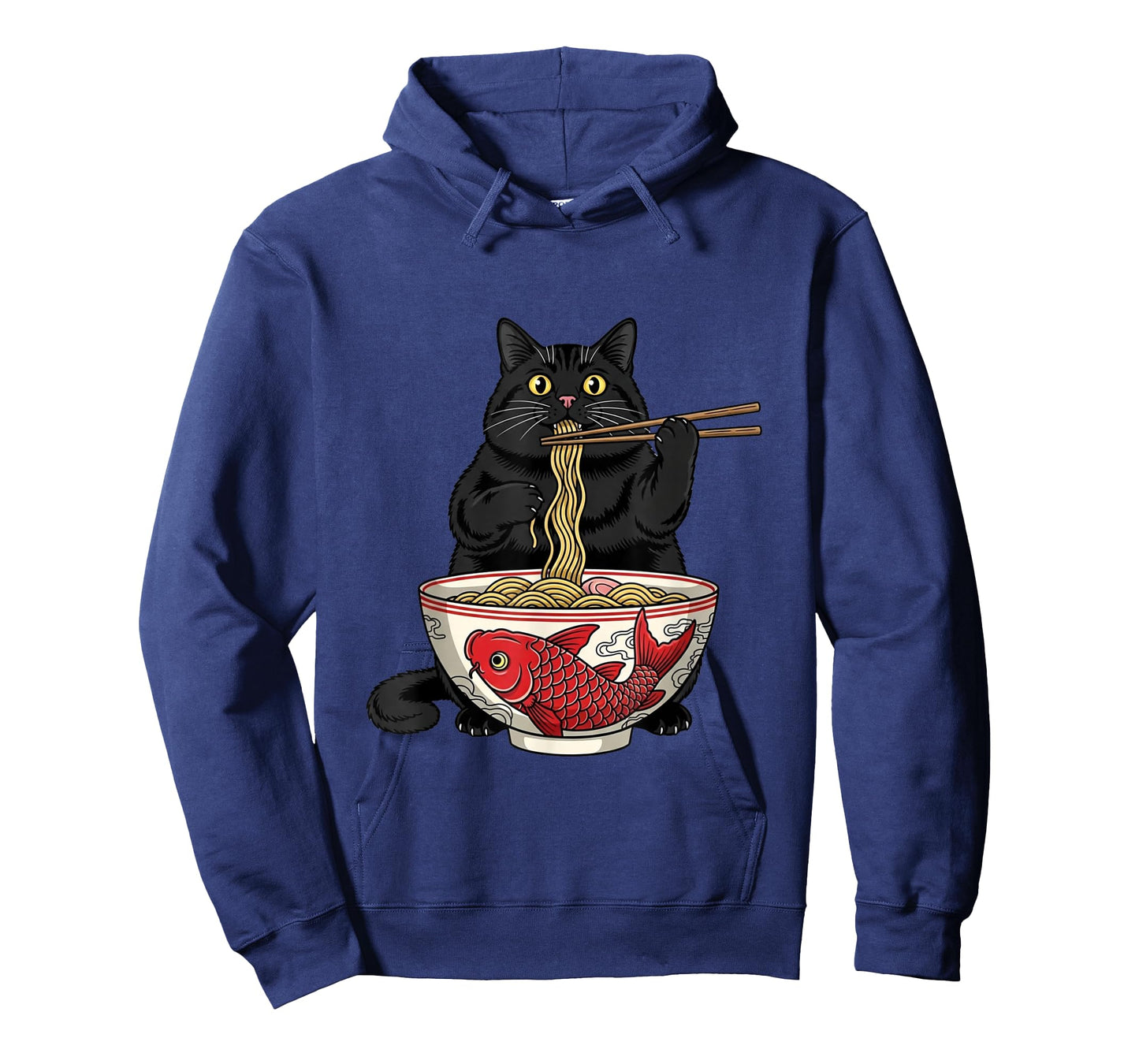 Funny Black Fat Cat Eating Ramen Noodles Anime T-Shirt