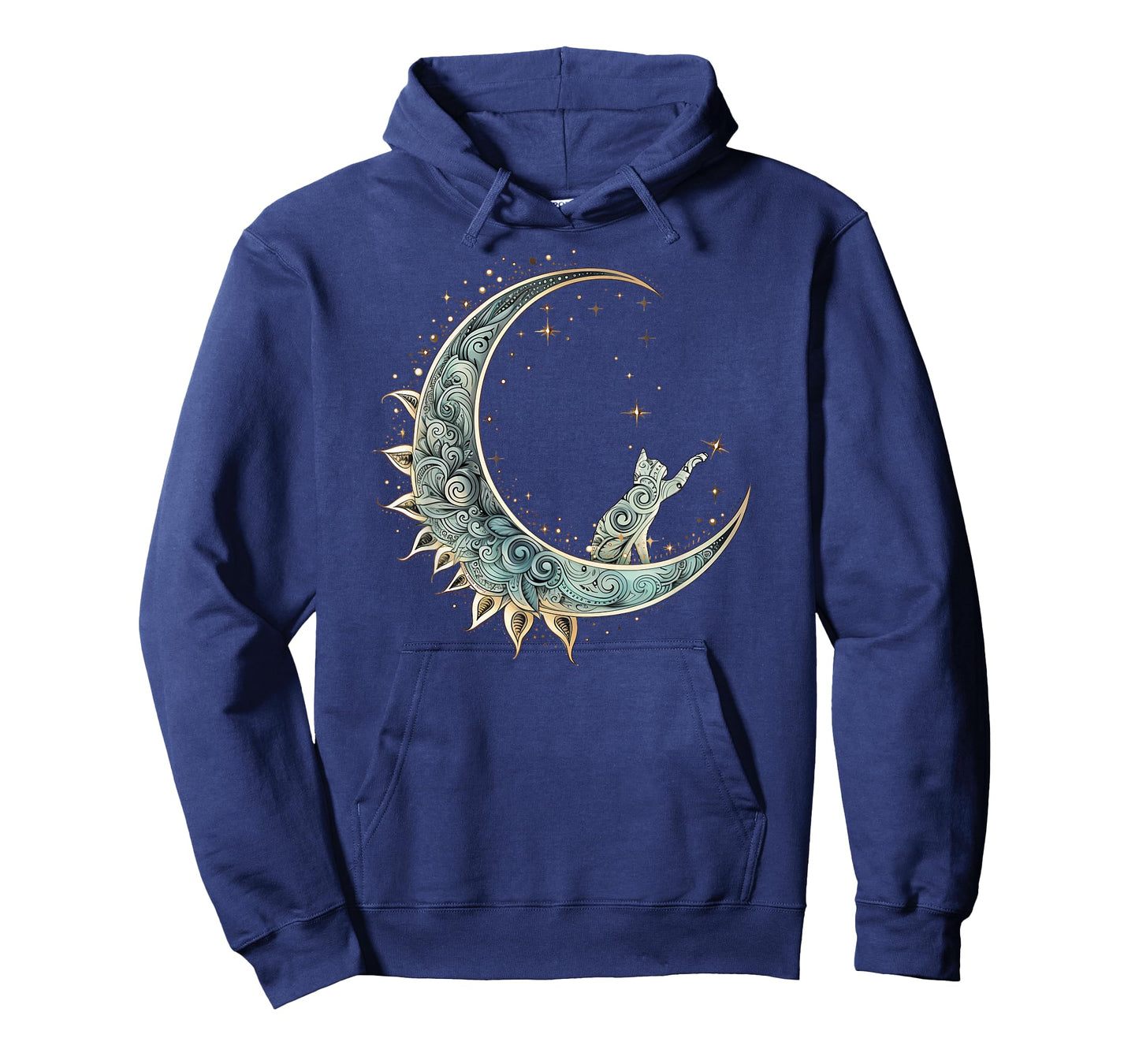 Mystical Aesthetic Cat Sitting on Crescent Moon Lunar Cat T-Shirt