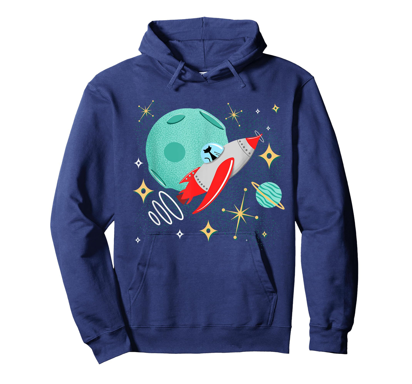 Atomic Rocket Cat Funny Mid-Century Cat Futuristic Spaceship T-Shirt