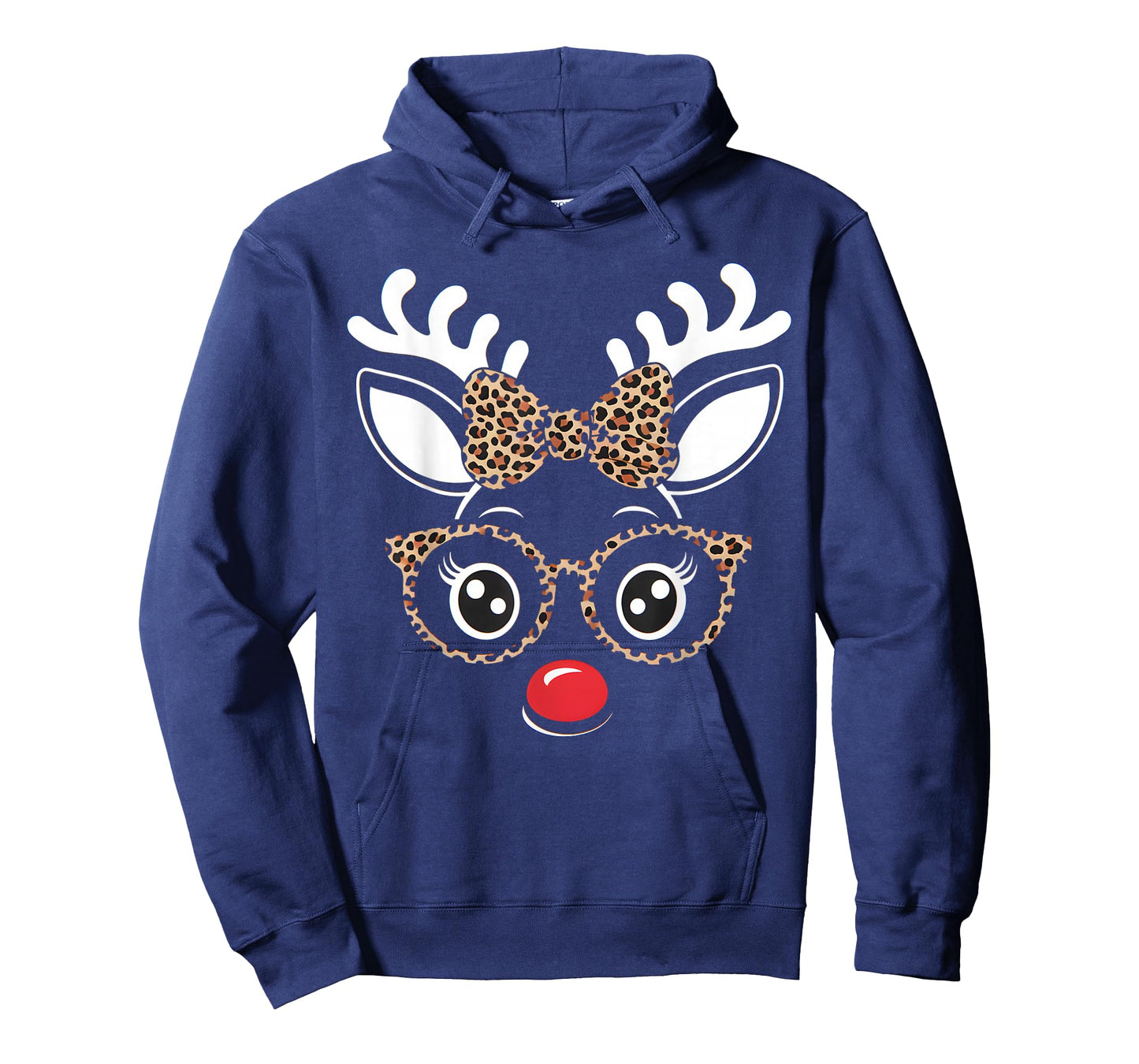 Christmas Reindeer Face Leopard Print Glasses Women Girls T-Shirt