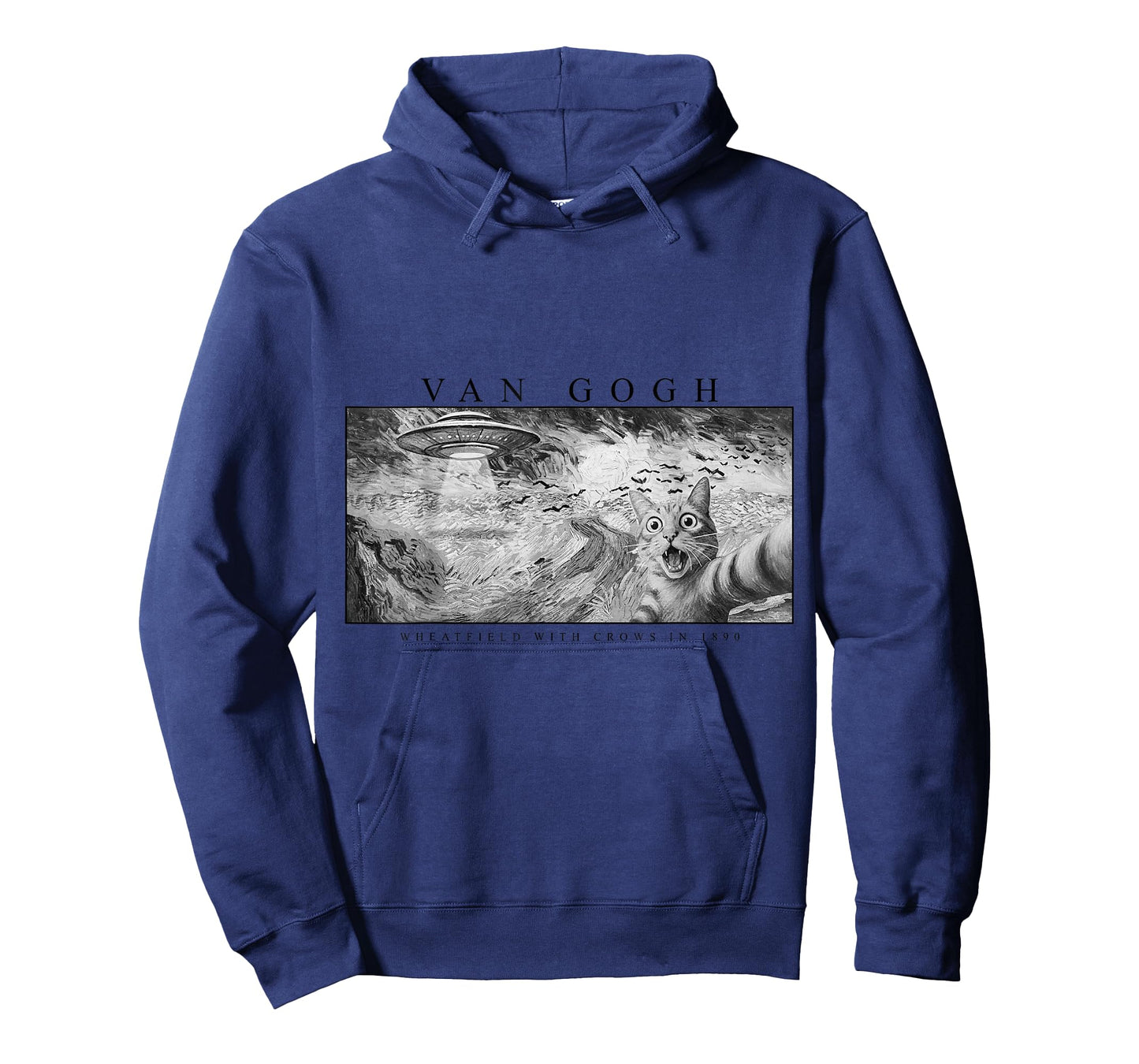 Funny Cat, Van Gogh Cat Selfie with Alien UFO in Wheatfield T-Shirt