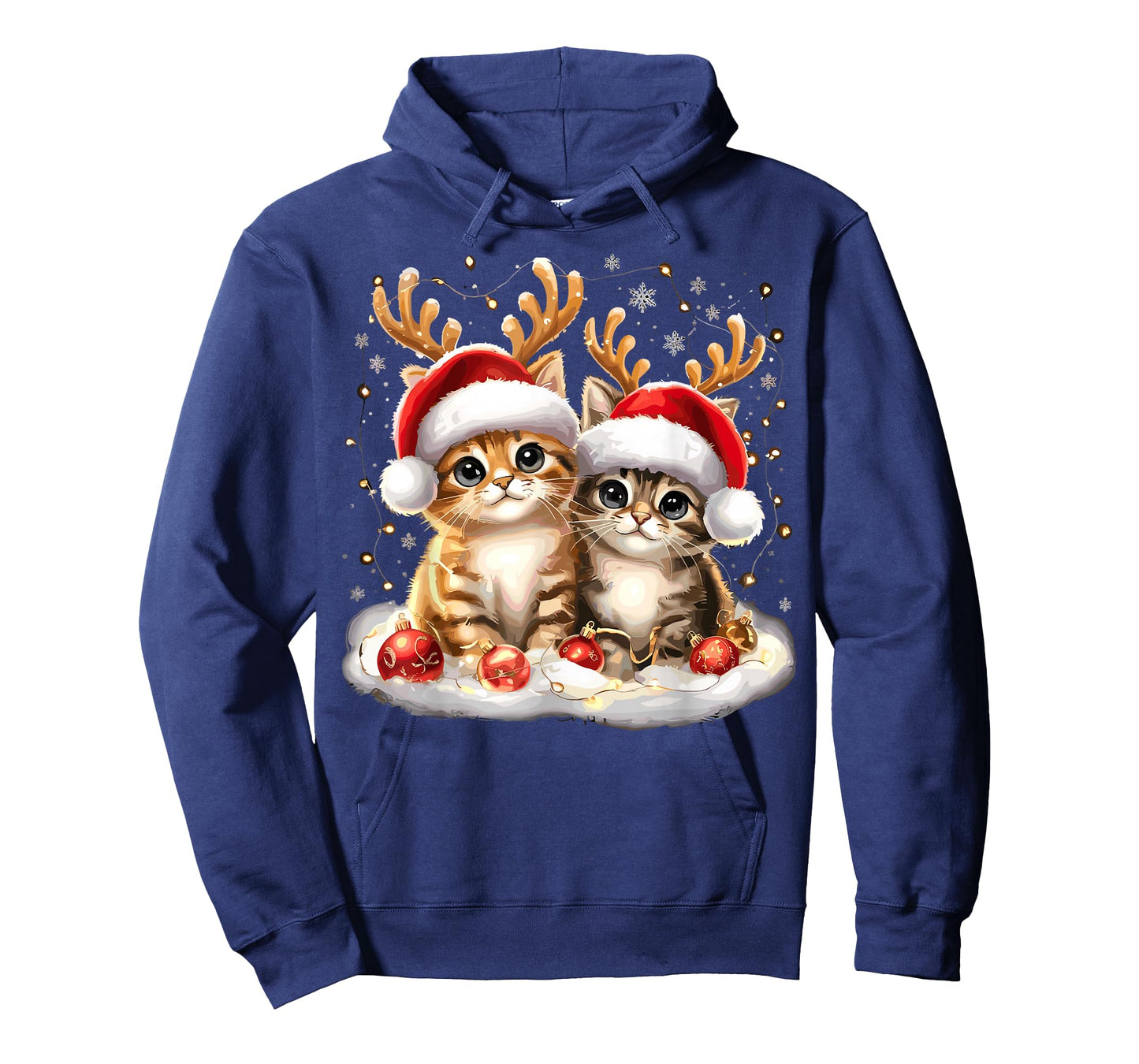 Cat Christmas Light Reindeer Santa T-Shirt