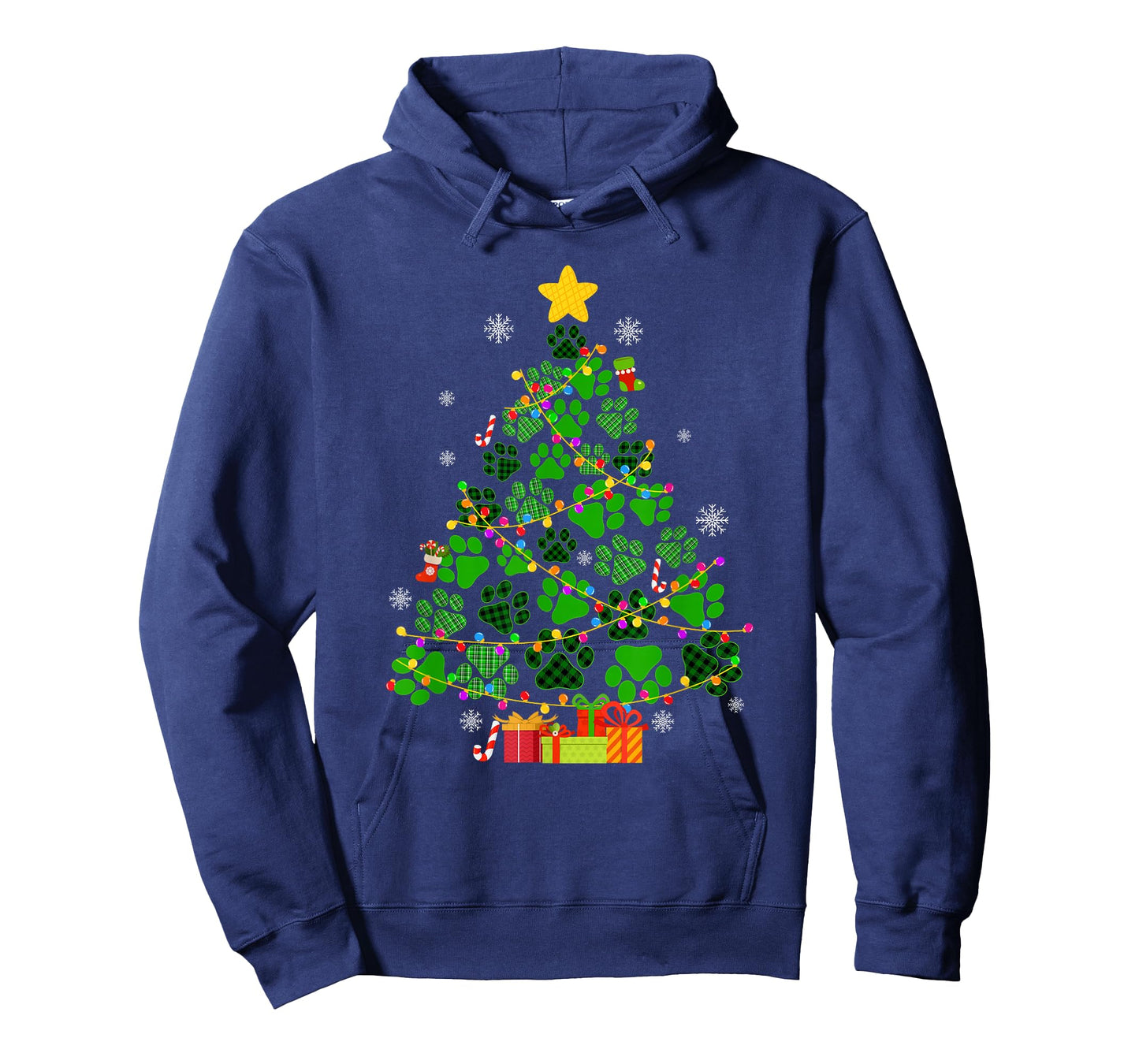 Funny Dog Cat Paws Christmas Tree Xmas Lights Animal Lovers T-Shirt